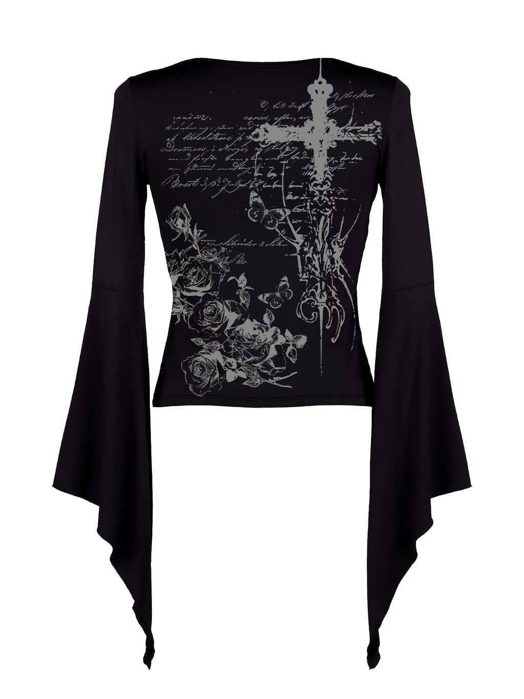 Cross And Rose Print Batwing Shirt