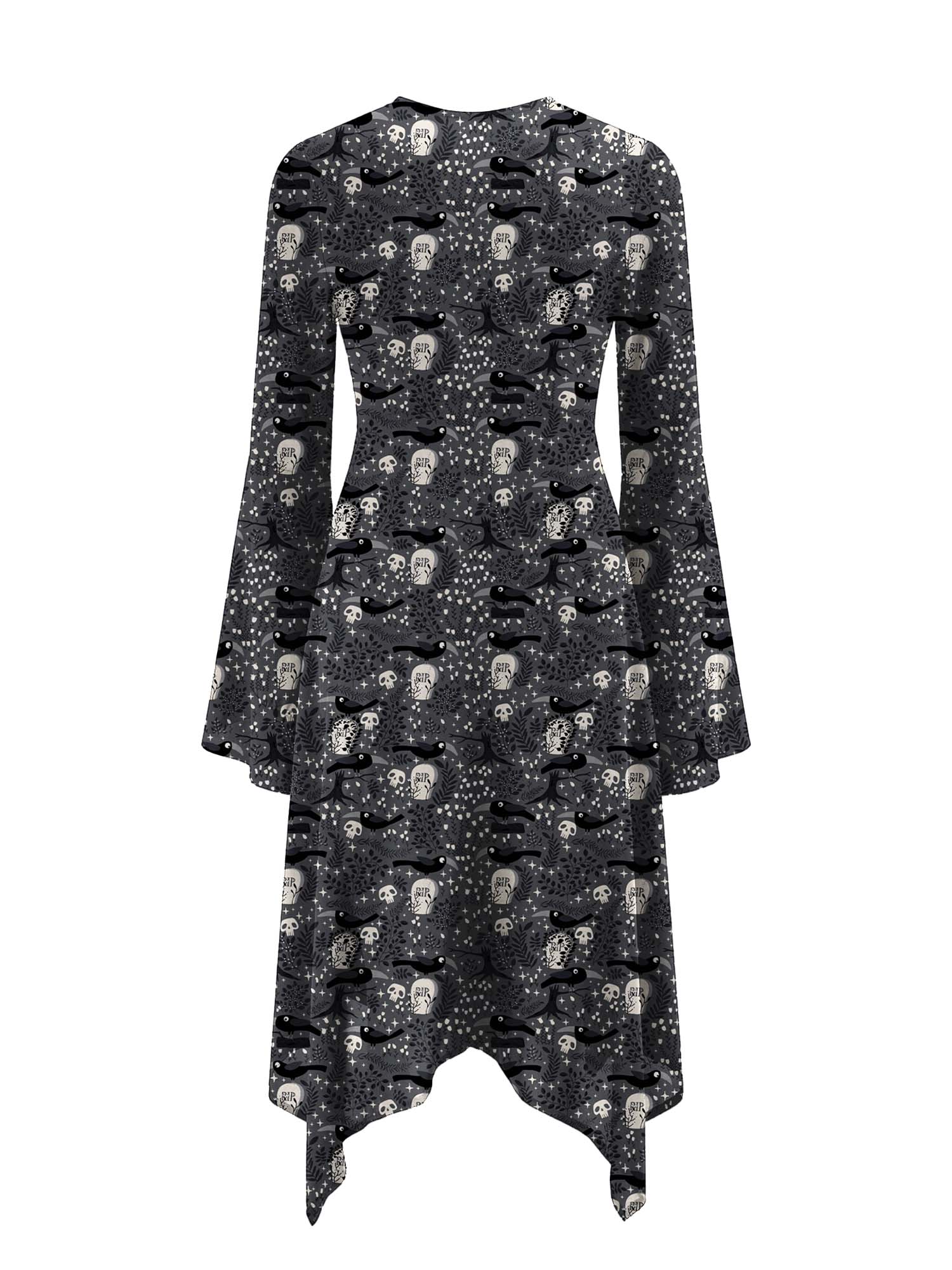 Crow On A Tombstone RIP Print Midi Moonveil Dress