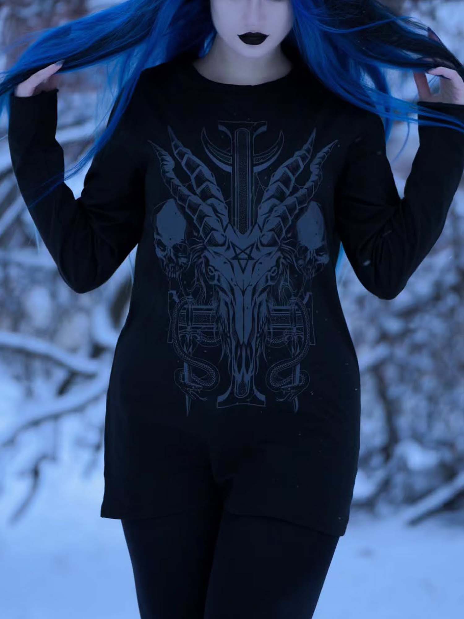 Skull Black Baphomet Print Long Sleeve T-shirt