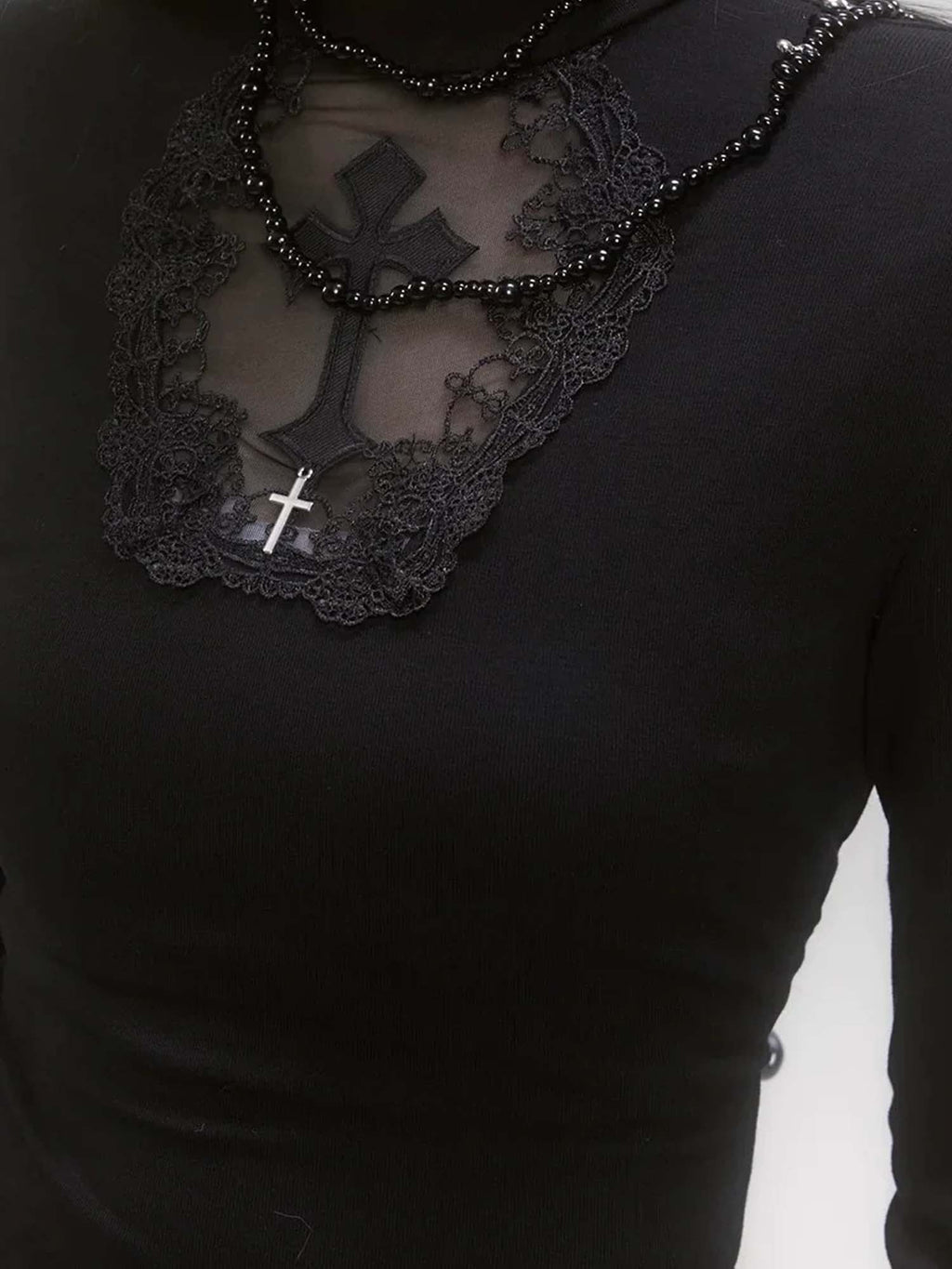 Dark Hollow Cross Long Sleeve Top