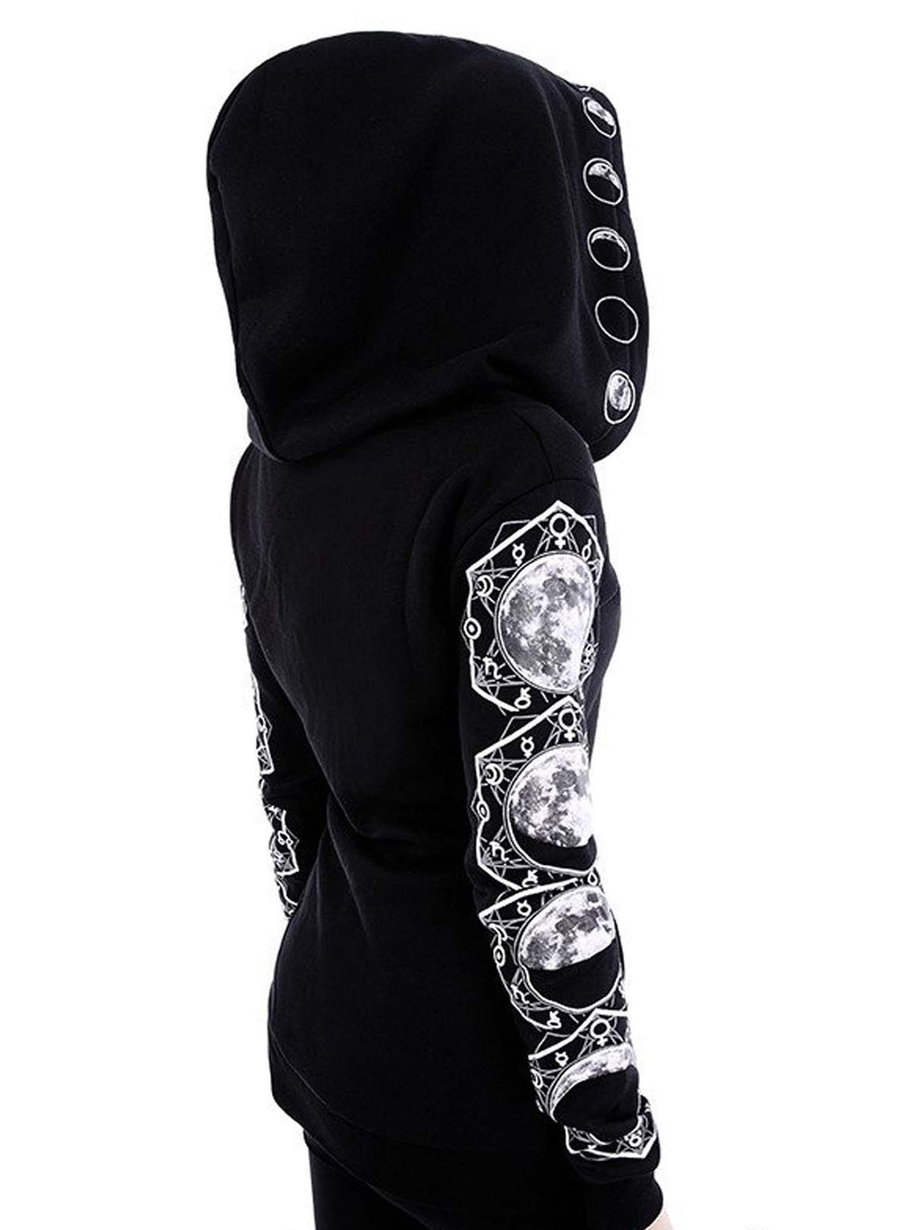 Gothic Moon Phases Print Jacket Hoodie