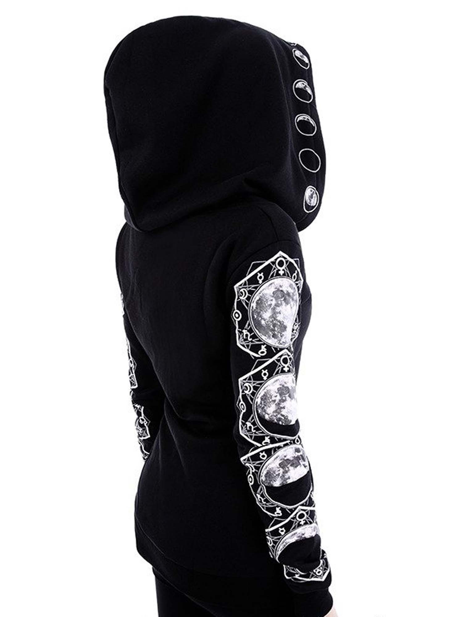 Gothic Moon Phases Print Jacket Hoodie