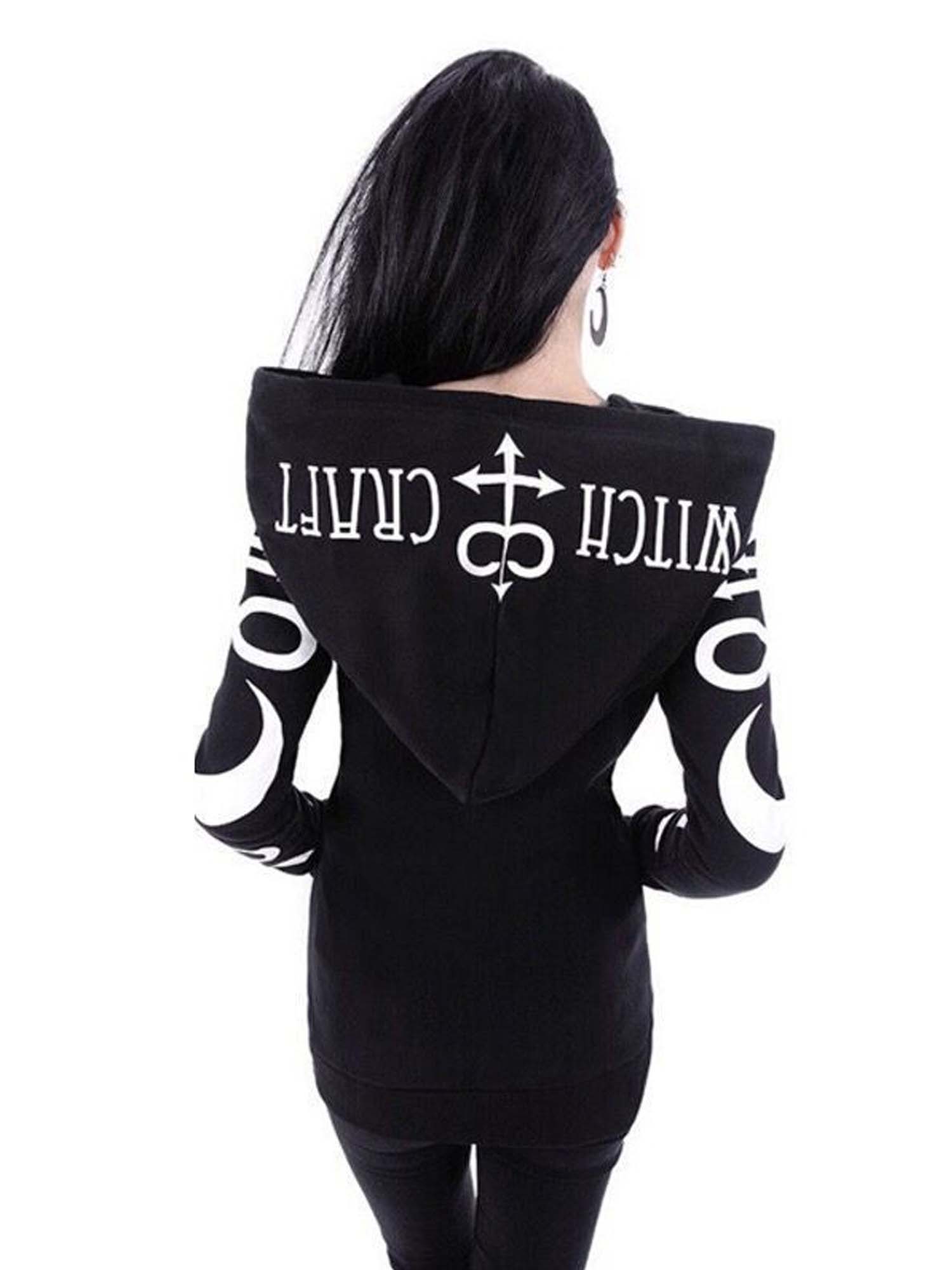Gothic Vintage Moon Witch Print Jacket Hoodie
