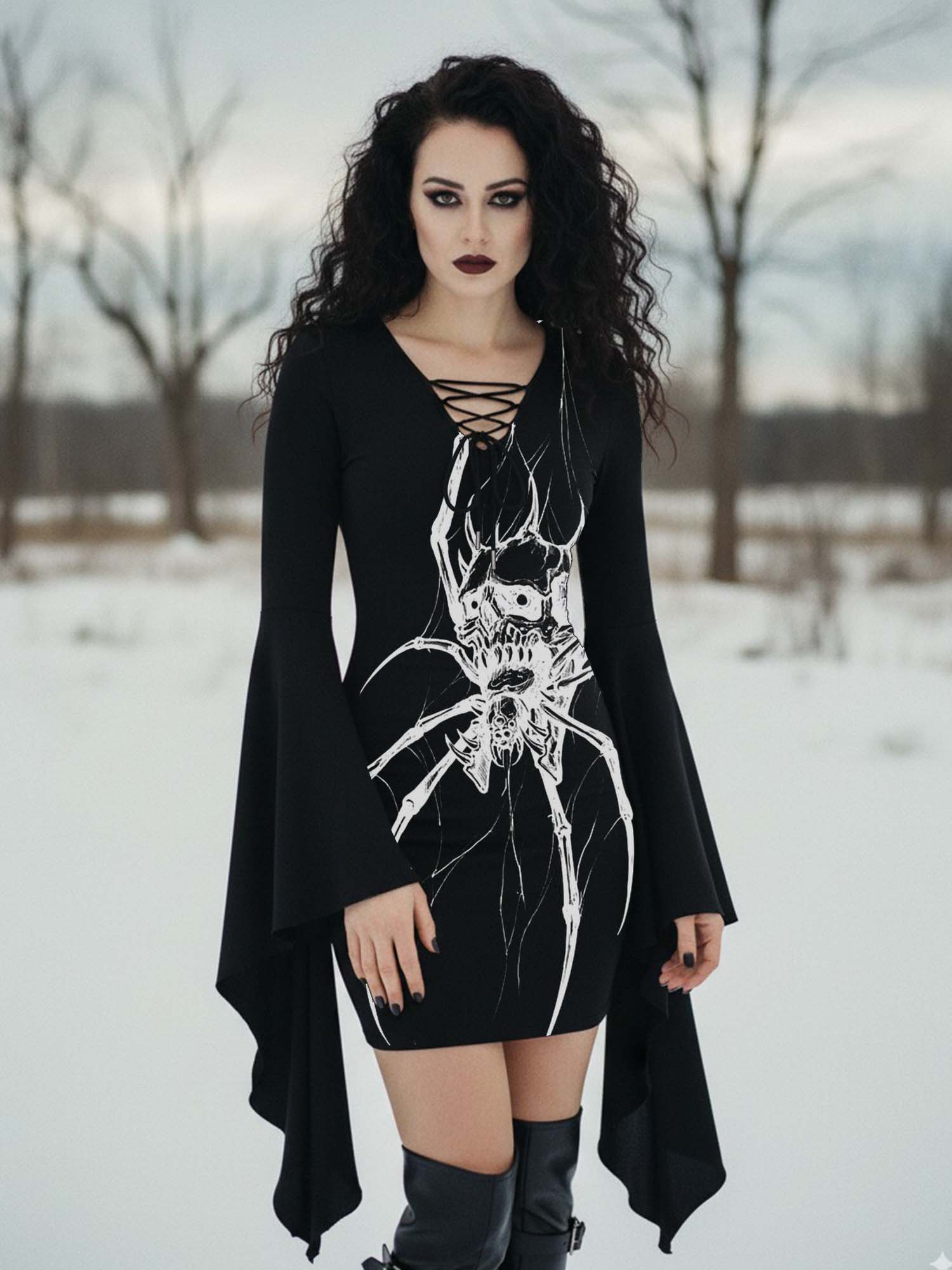 Spider Print Batwing Dress