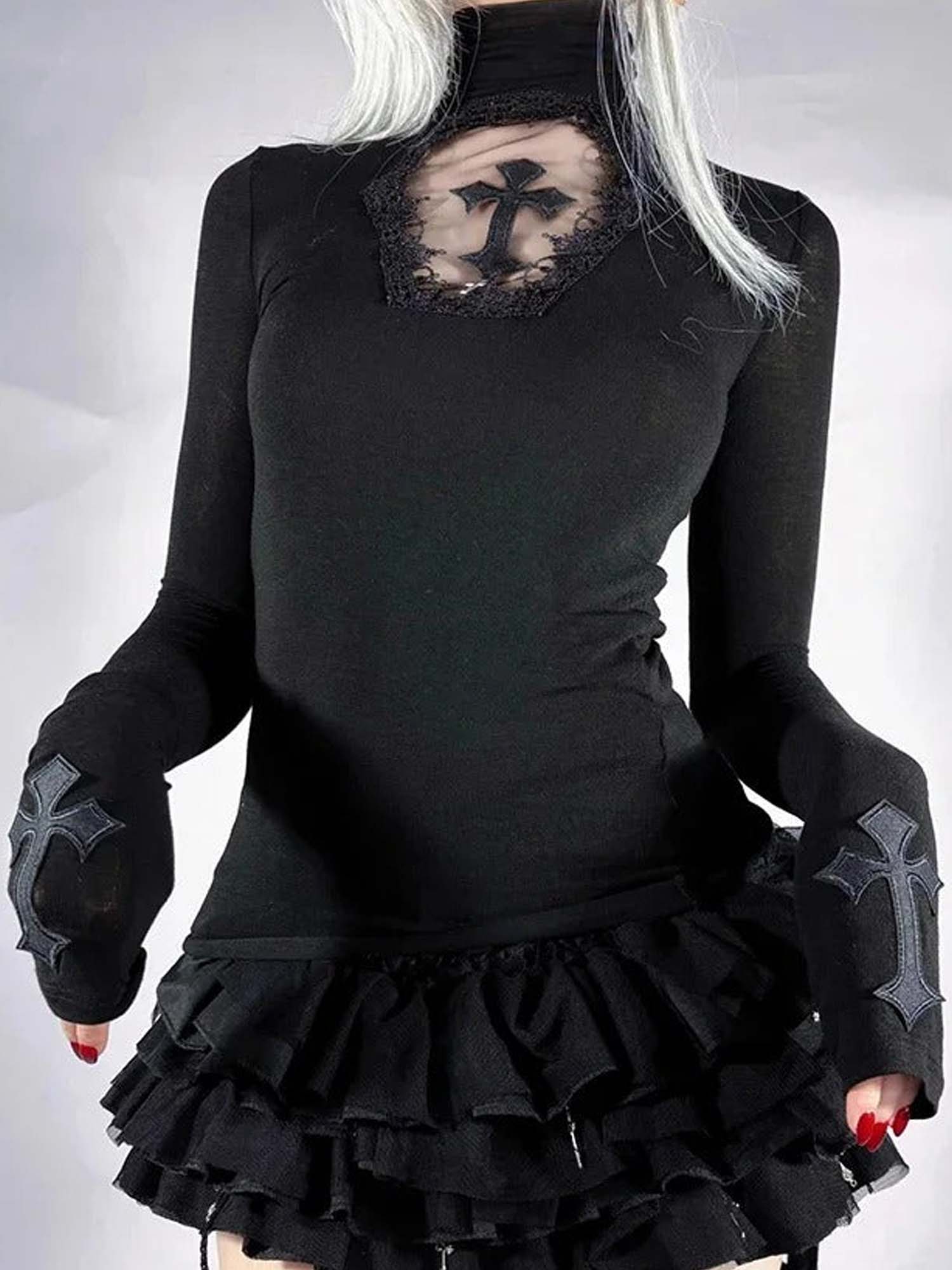 Dark Hollow Cross Long Sleeve Top