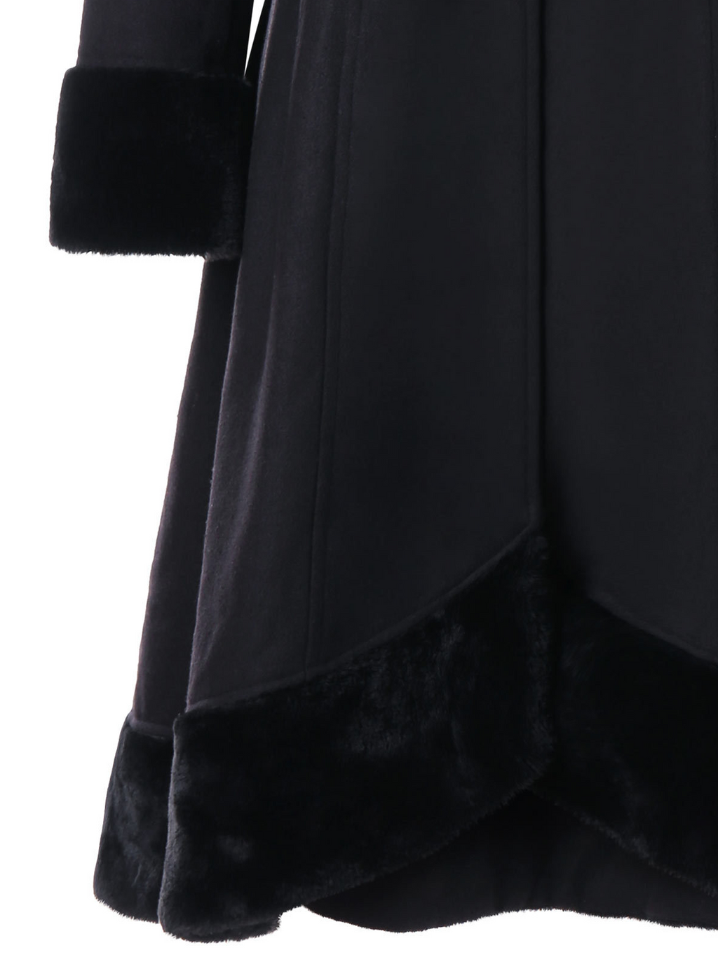 Double-Breasted Fur Collar Hooded Wool Coat With Back Tie