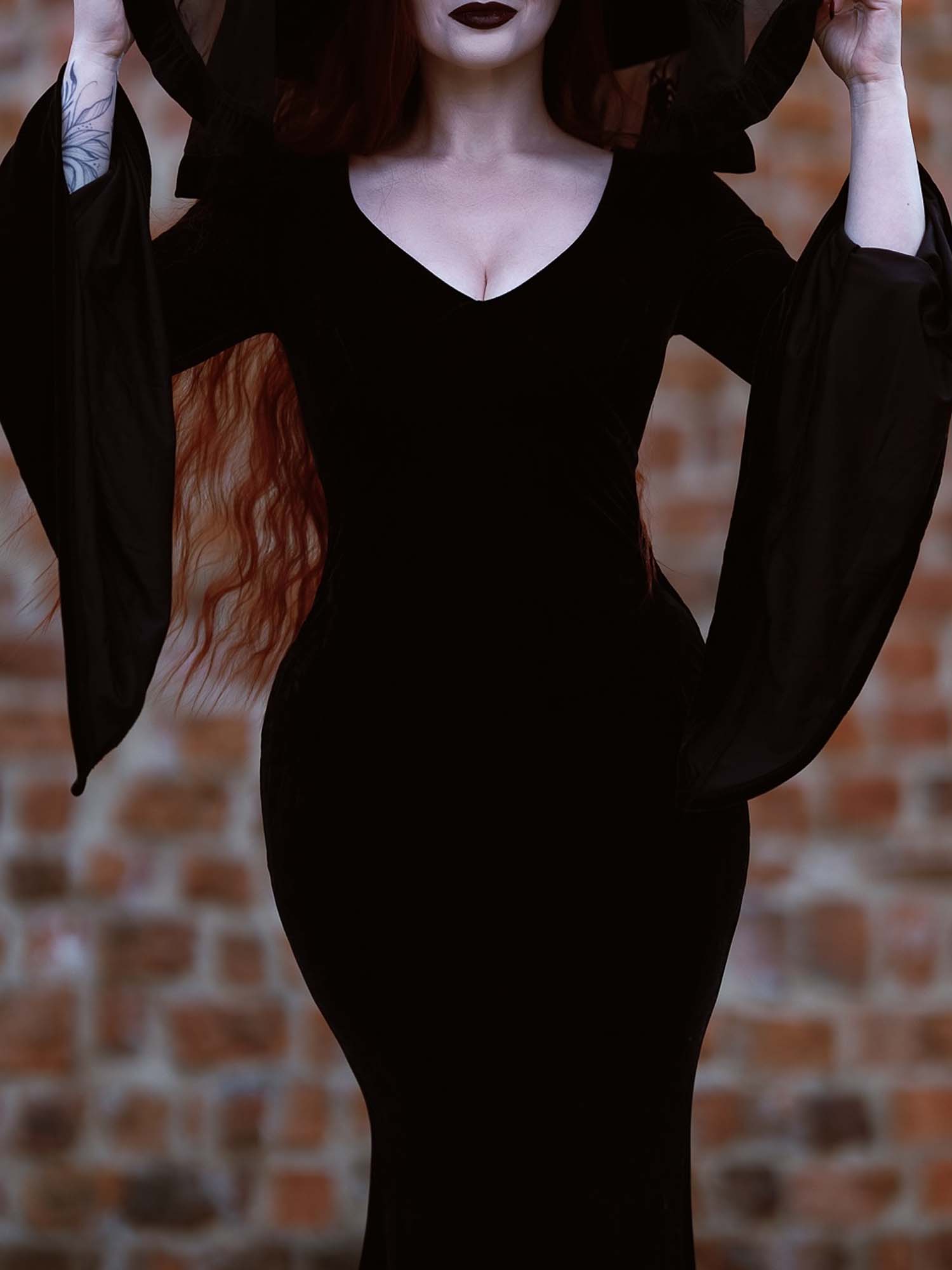 Gothic Dark V-Neck Black Velvet Dress