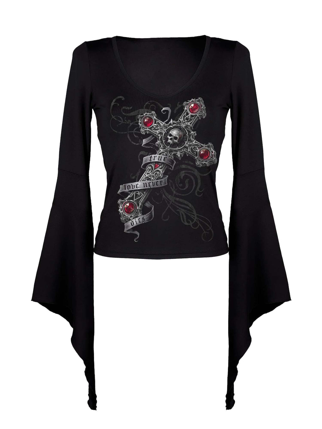 Skull Cross True Love Never Dies Print Batwing Shirt