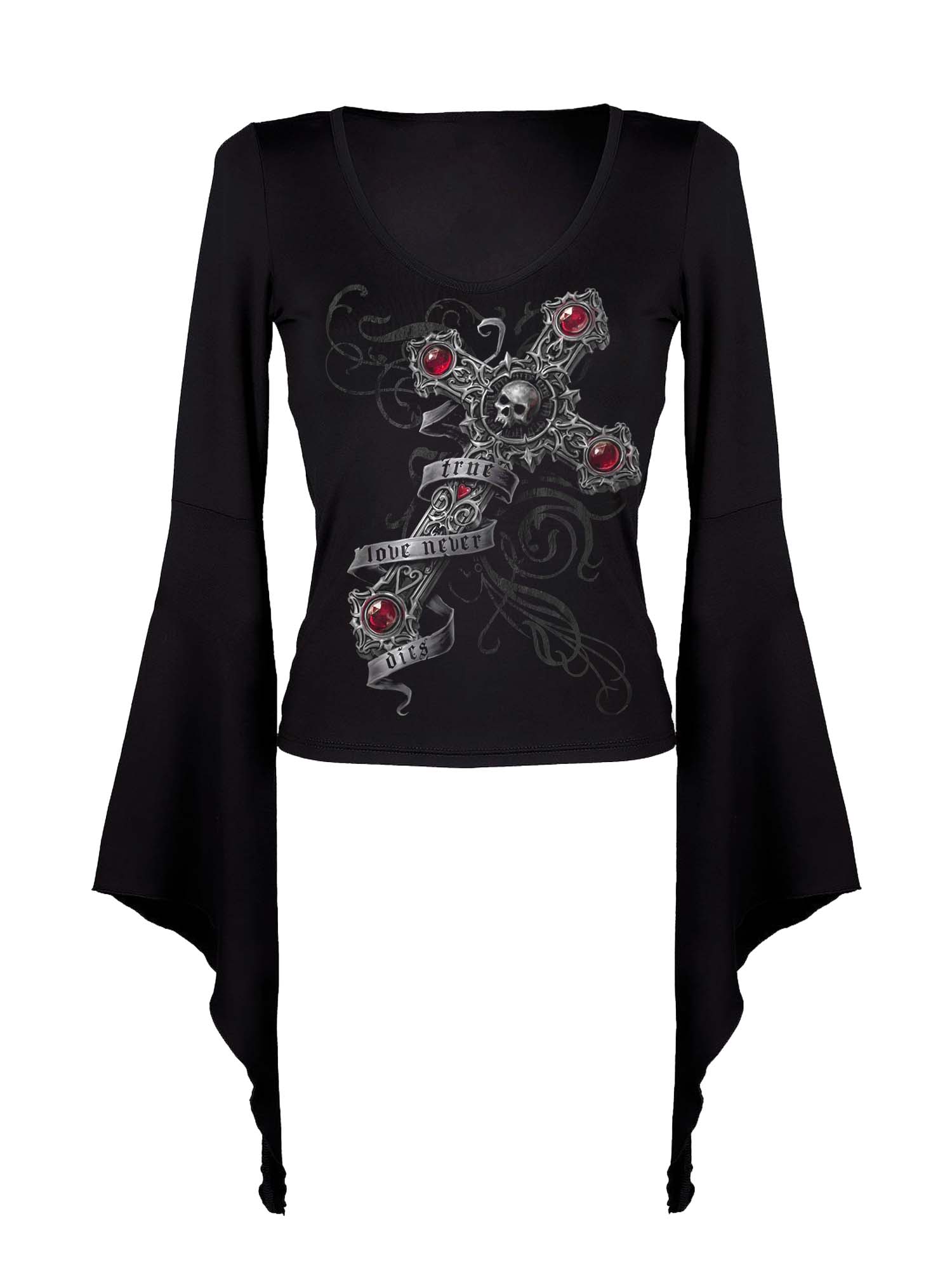 Skull Cross True Love Never Dies Print Batwing Shirt