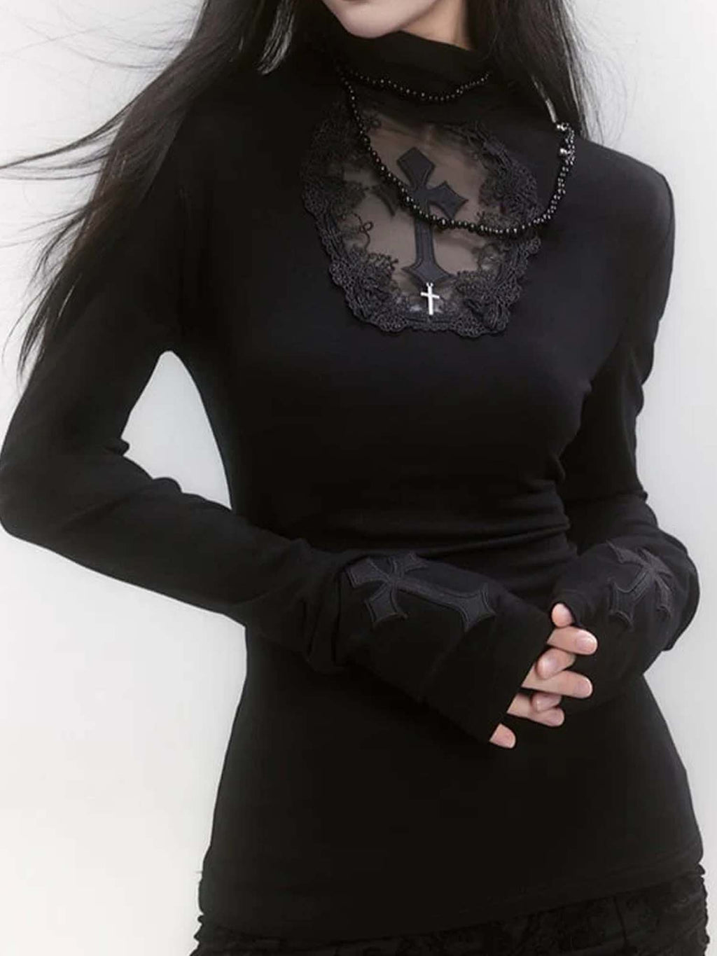 Dark Hollow Cross Long Sleeve Top