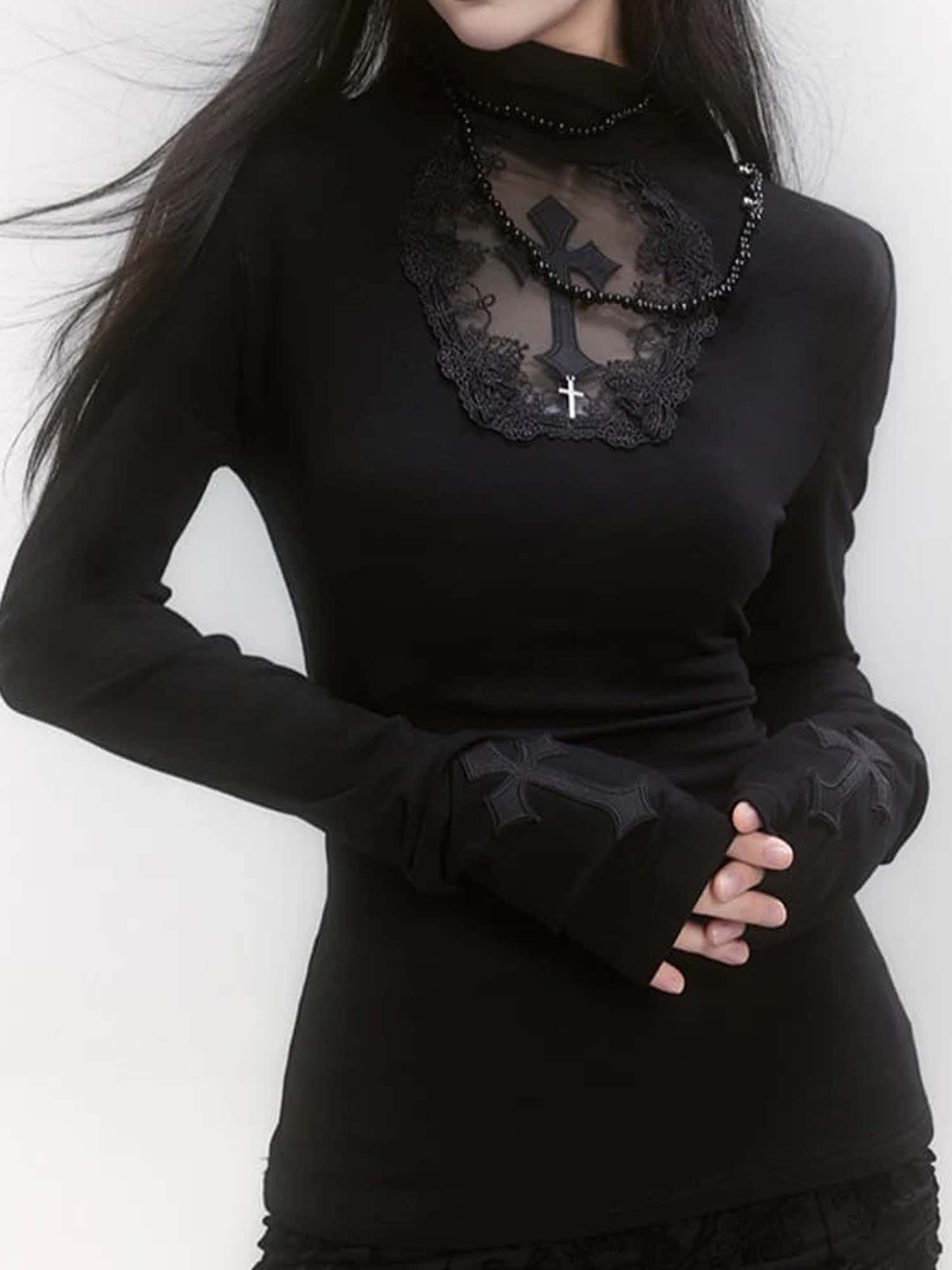 Dark Hollow Cross Long Sleeve Top