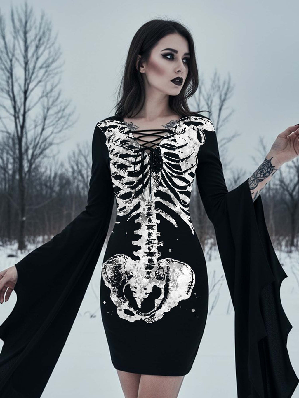 X-Ray Skull Print Batwing Dress