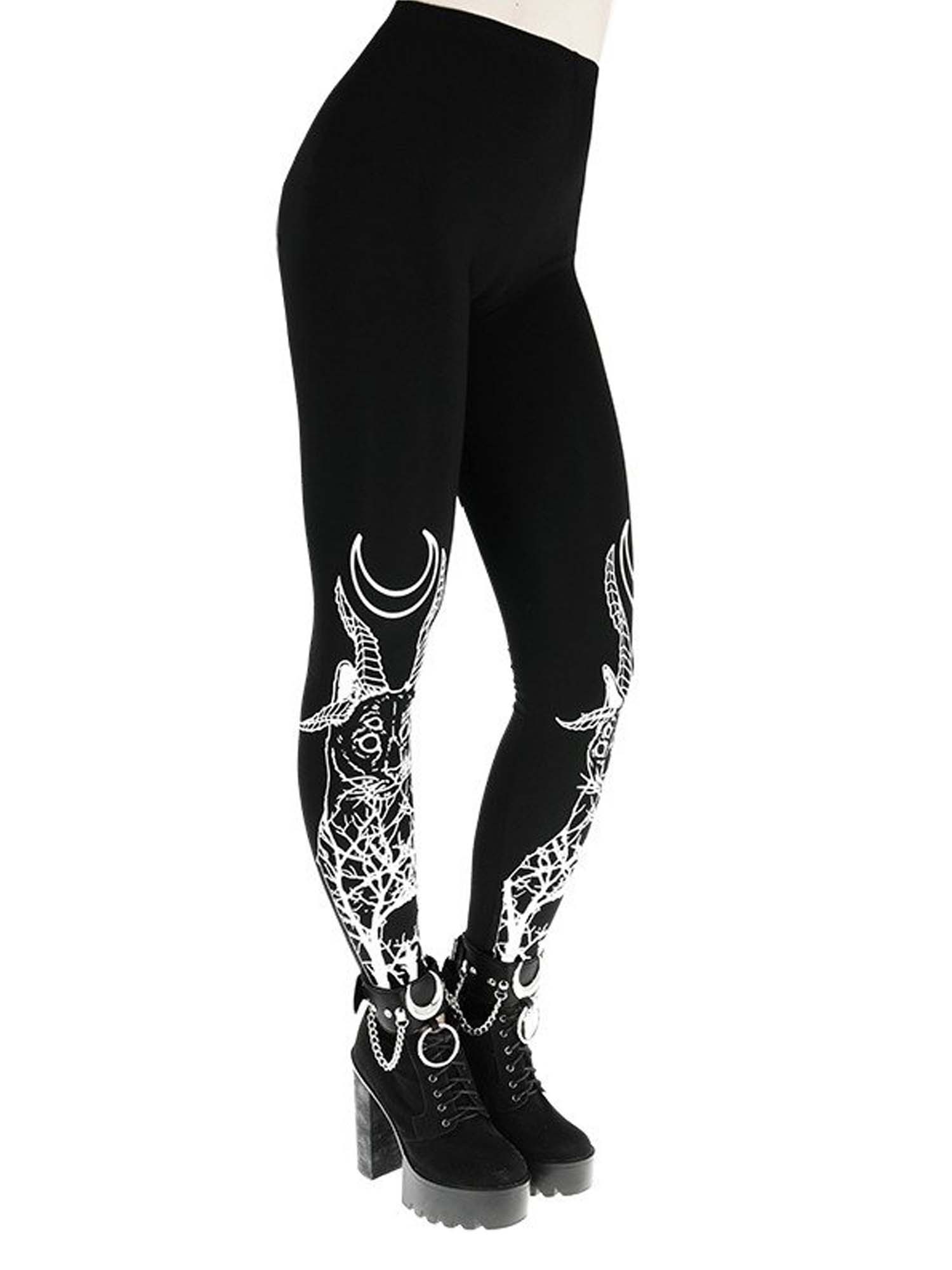 Dark Gothic Baphomet And Moon Print Leggings