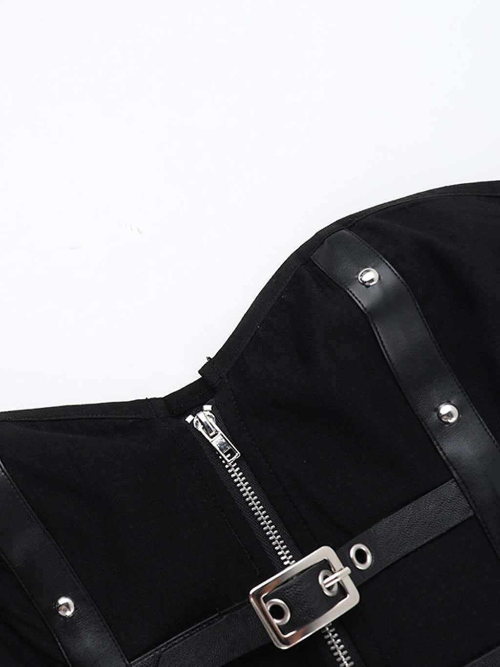 Studded Herringbone Tube Top With Leather Buckle Corset Vest