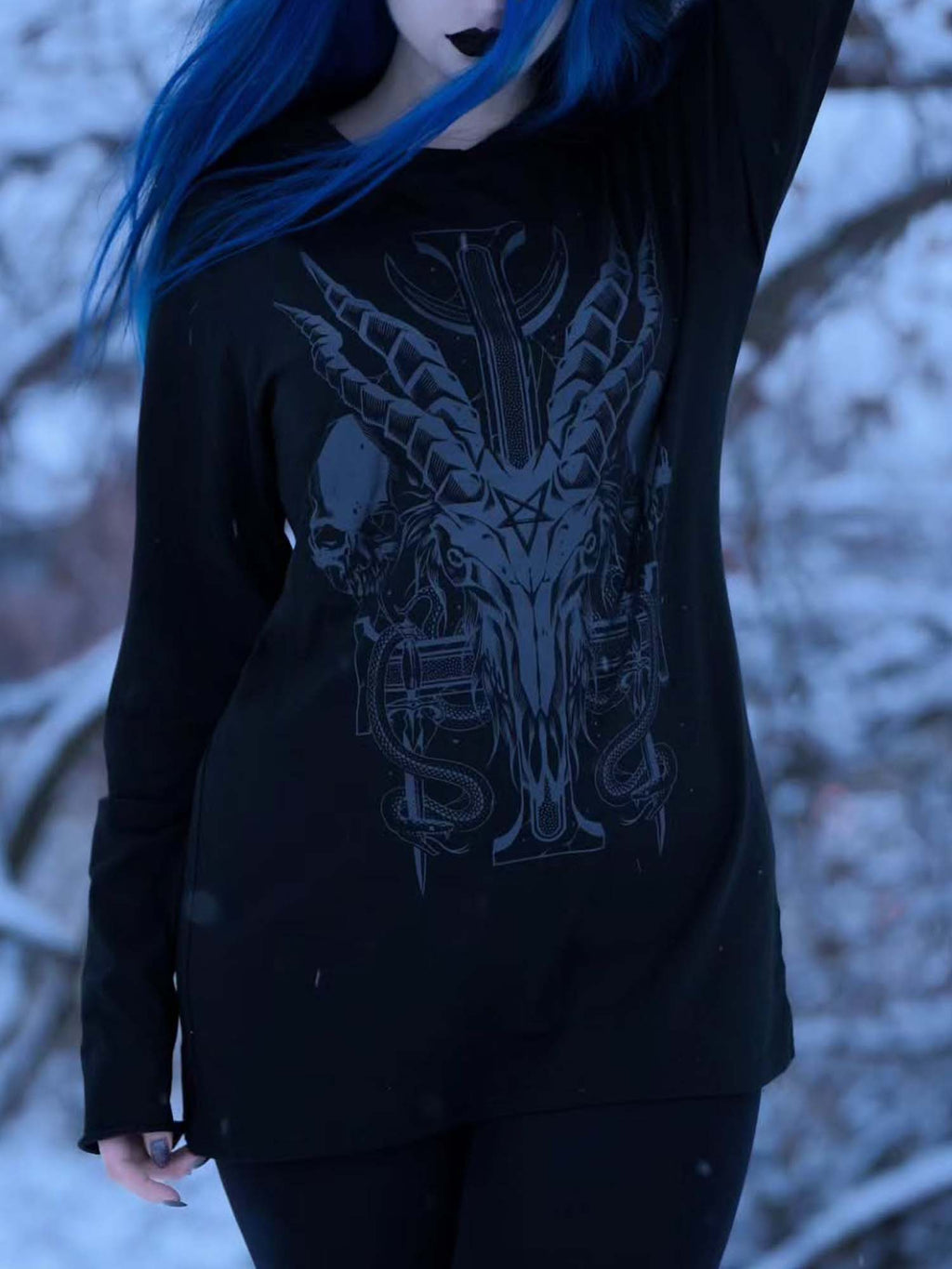 Skull Black Baphomet Print Long Sleeve T-shirt