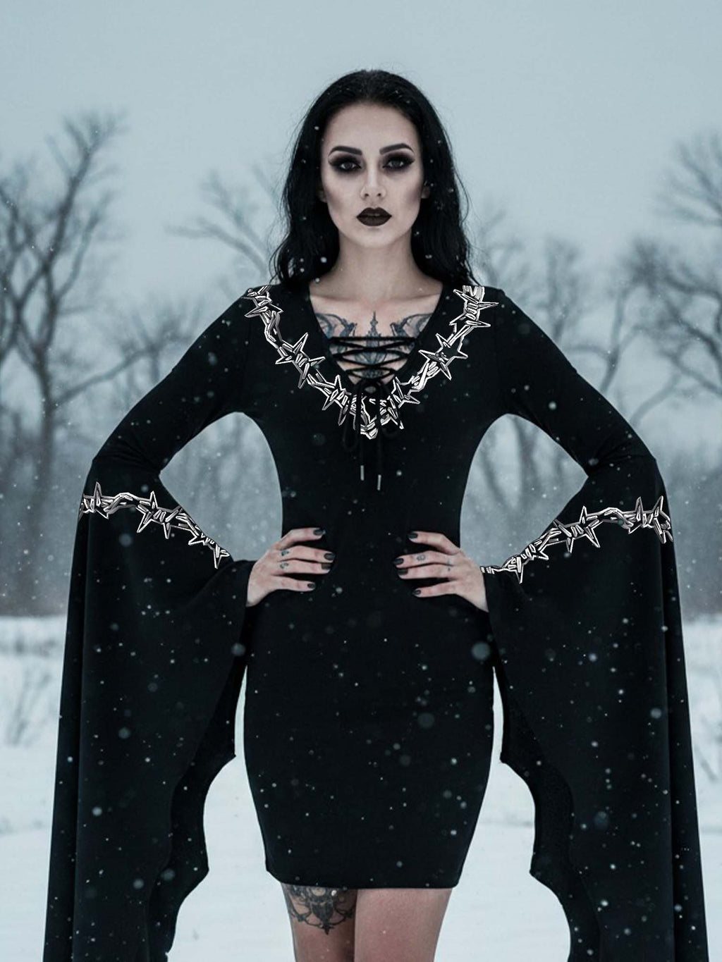 Moon Thorns Print Batwing Dress