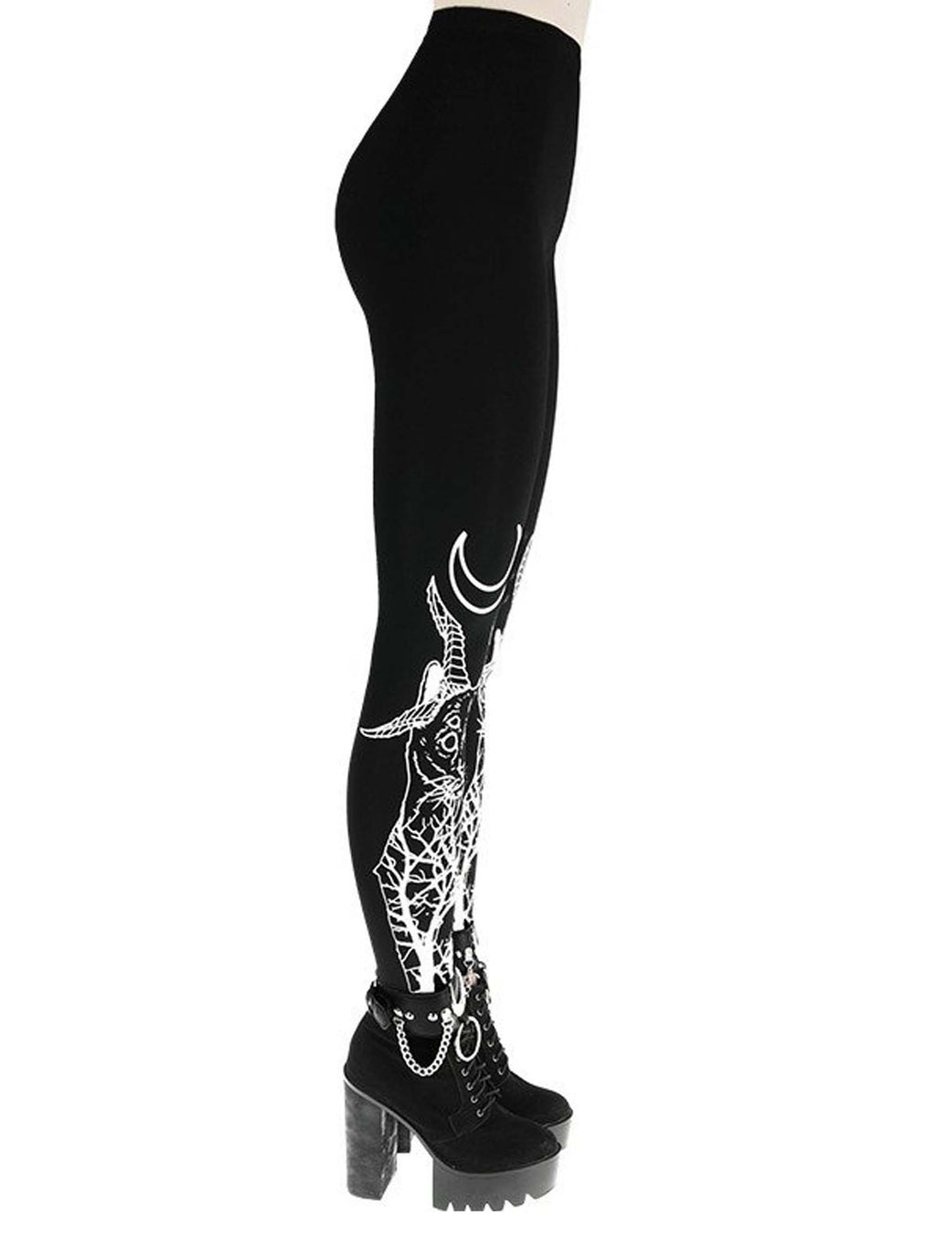 Dark Gothic Baphomet And Moon Print Leggings