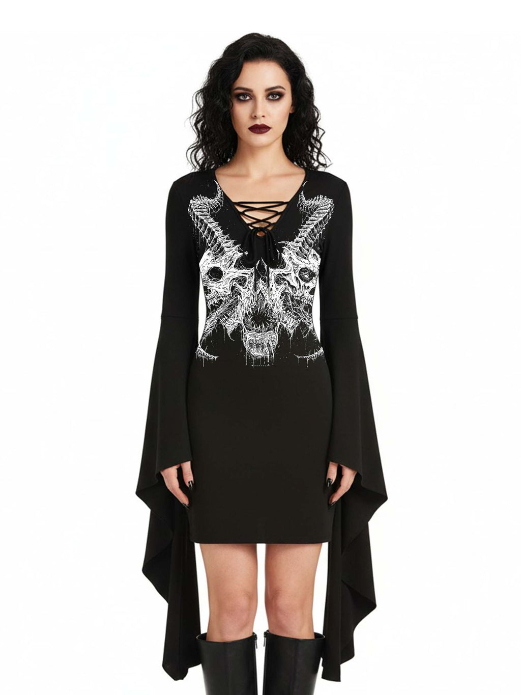 Devil's Horns Print Batwing Dress