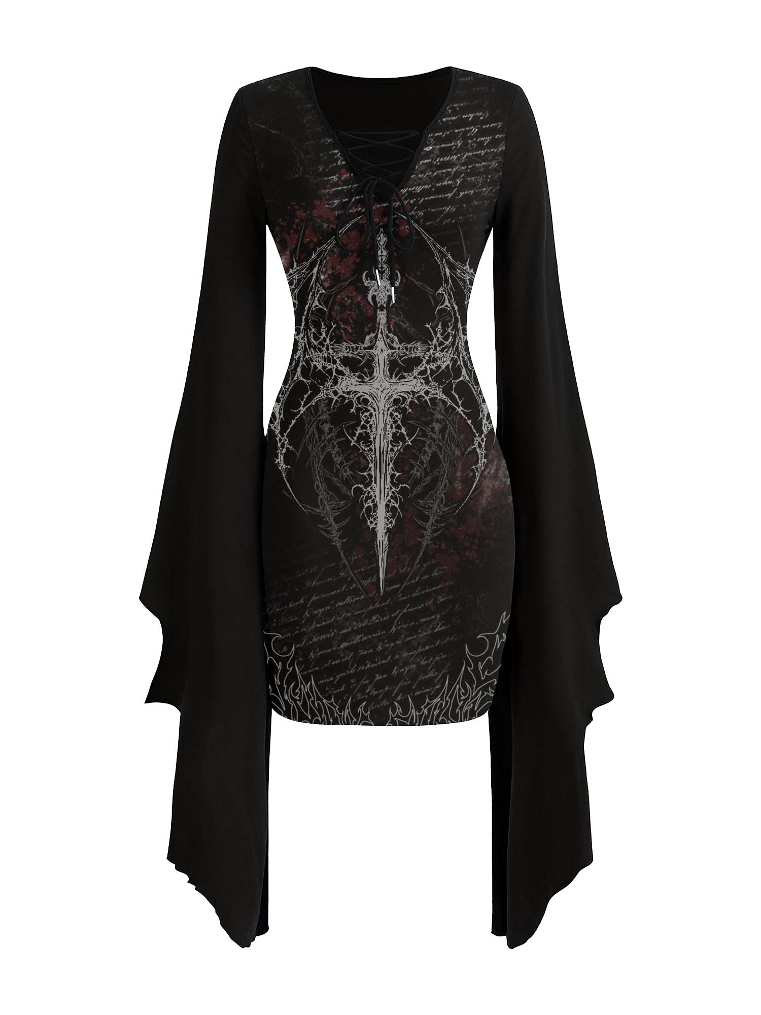 Devil's Cross Print Batwing Dress