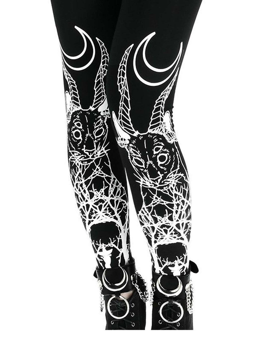Dark Gothic Baphomet And Moon Print Leggings