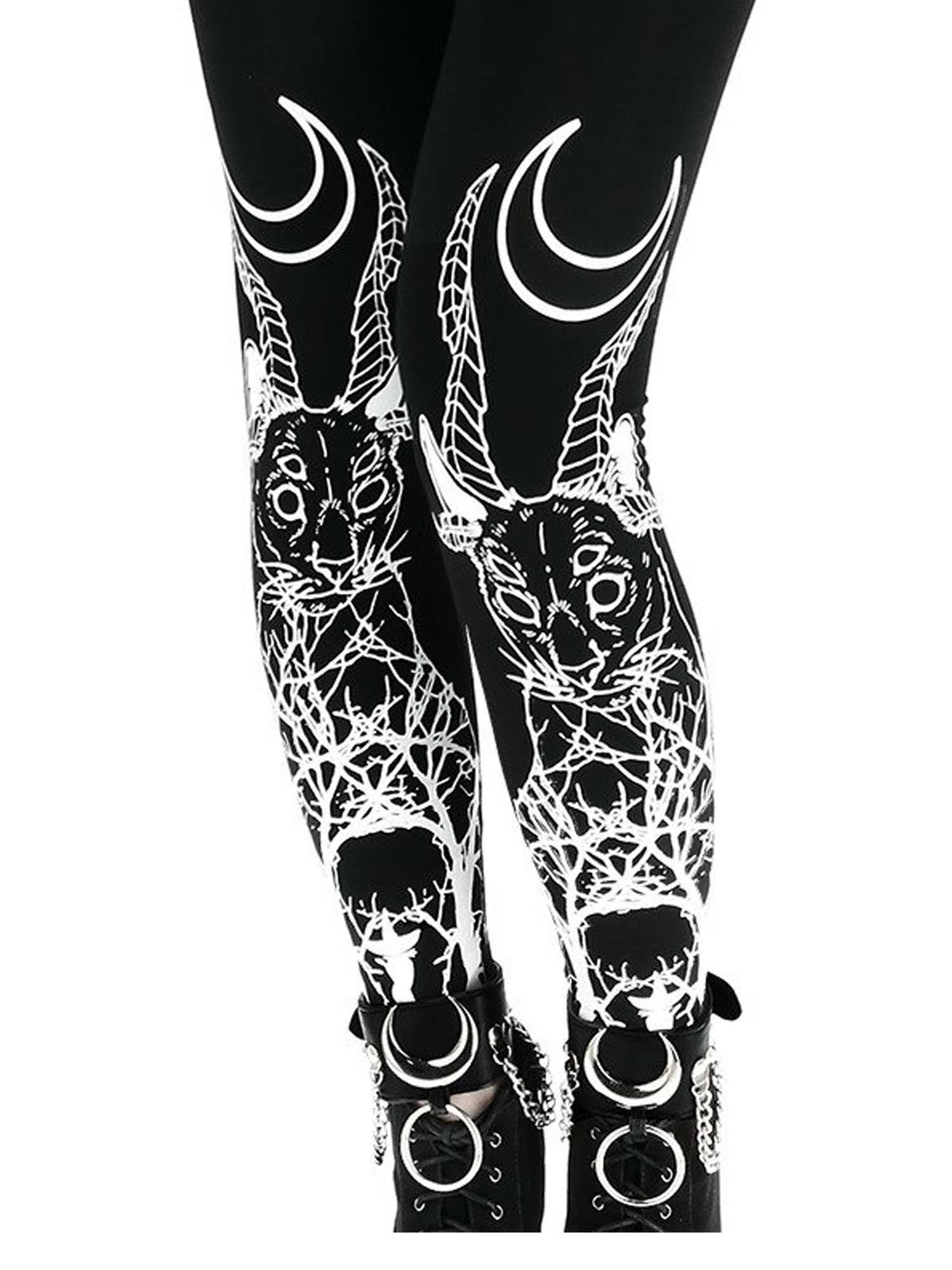 Dark Gothic Baphomet And Moon Print Leggings