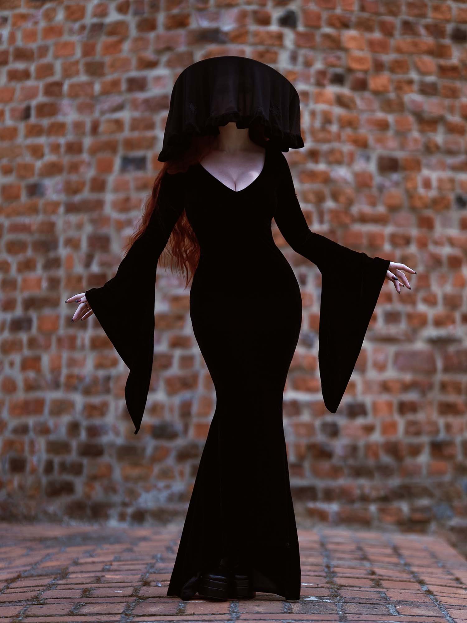 Gothic Dark V-Neck Black Velvet Dress