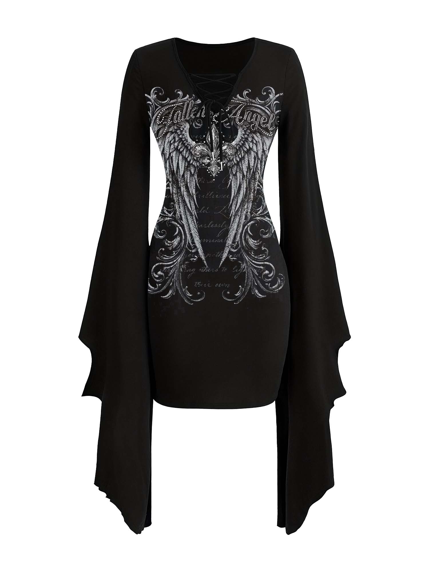 Fallen Angel Print Batwing Dress