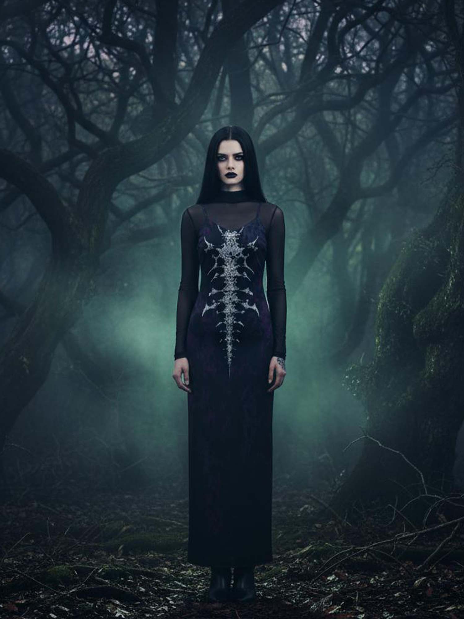 Monster Spine Print Maxi Veilbound Dress