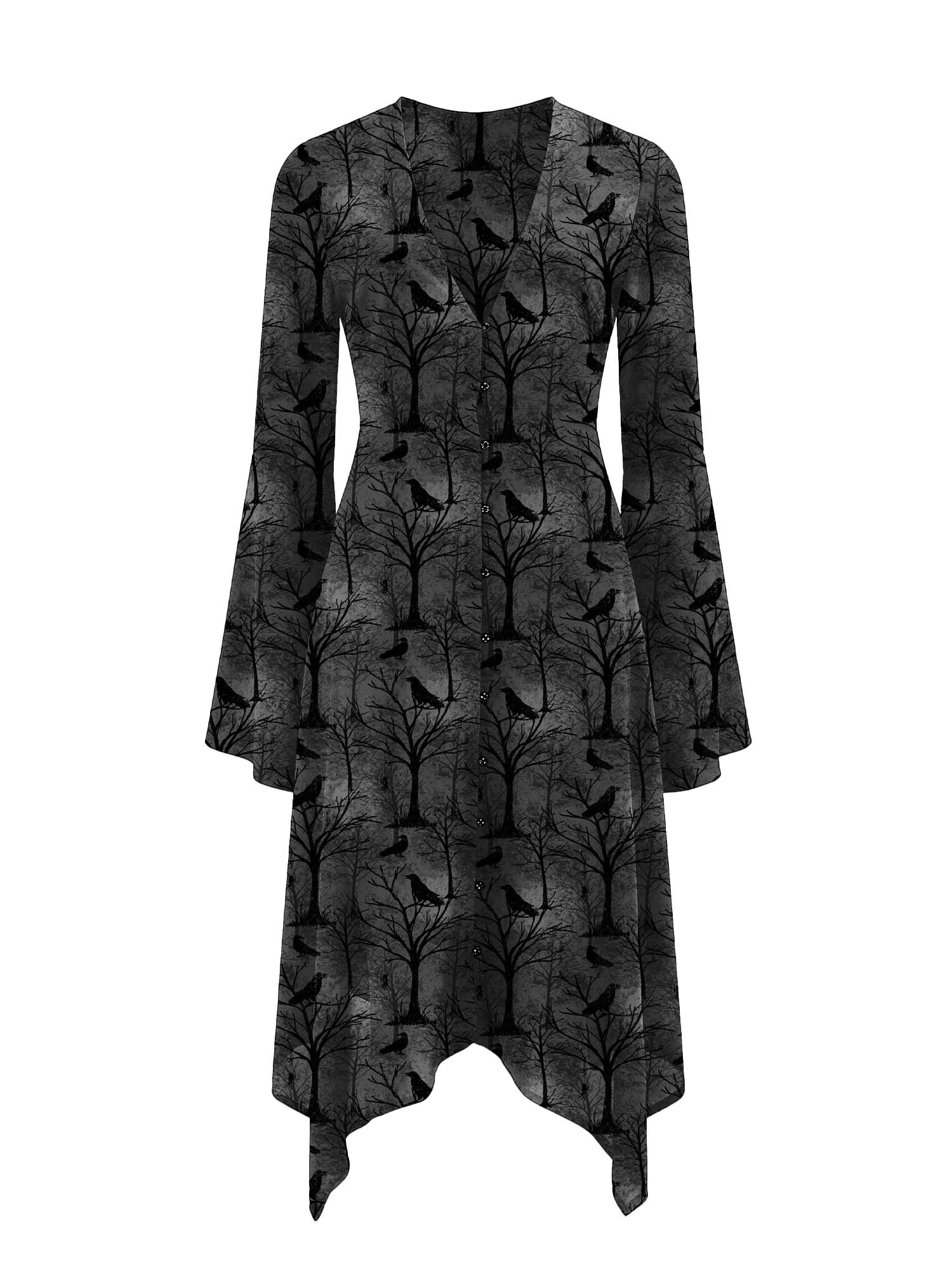 Midi-Moonveil-Kleid mit „Crow On A Branch“-Print
