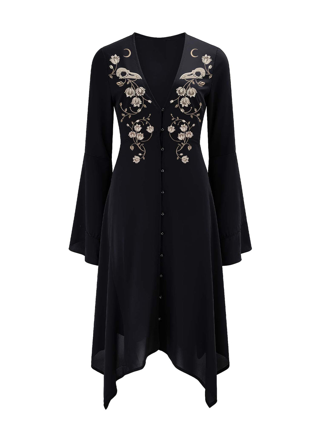 Midi-Moonveil-Kleid mit Krähenschädel-Print