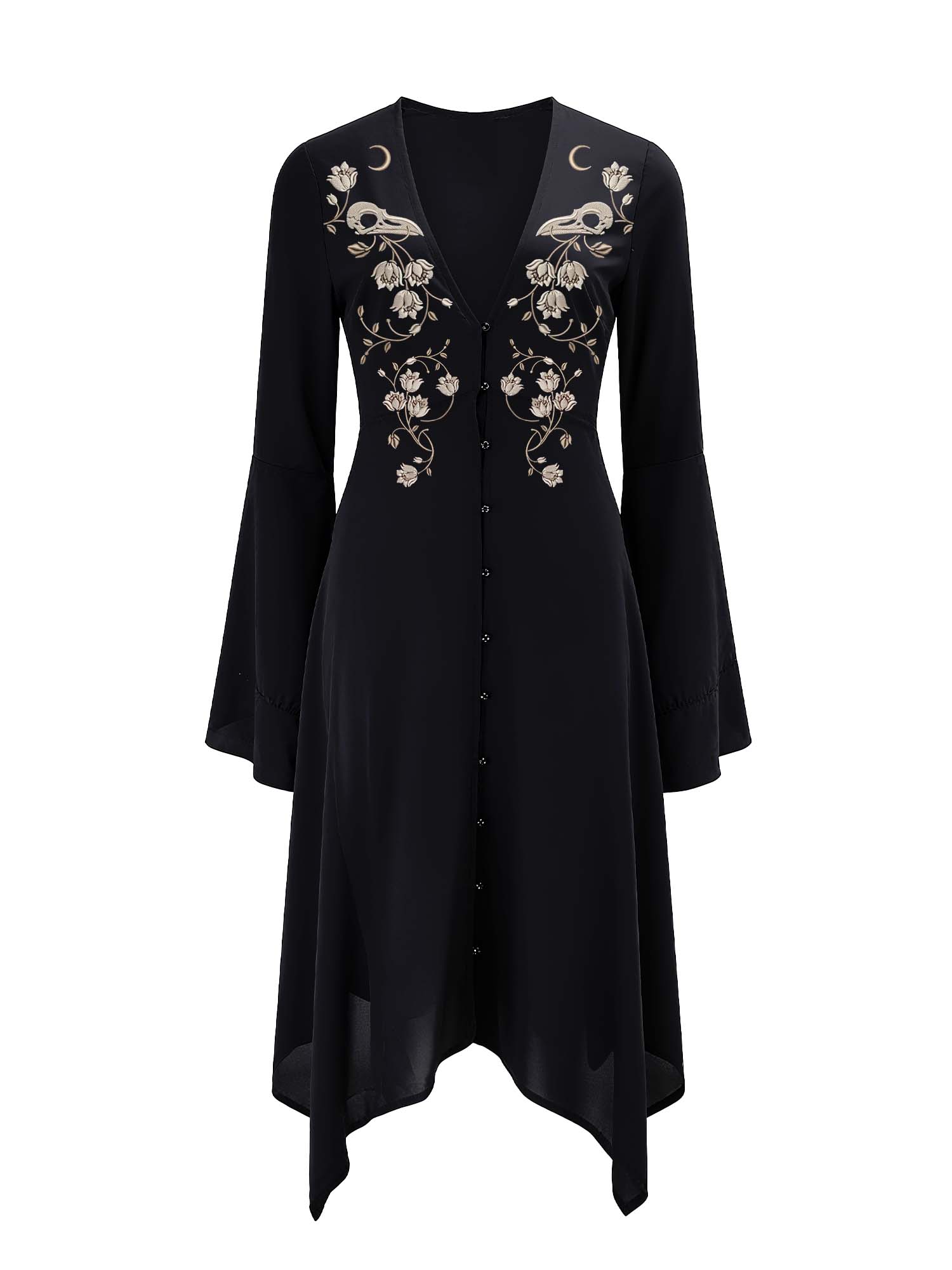 Crow Skull Print Midi Moonveil Dress