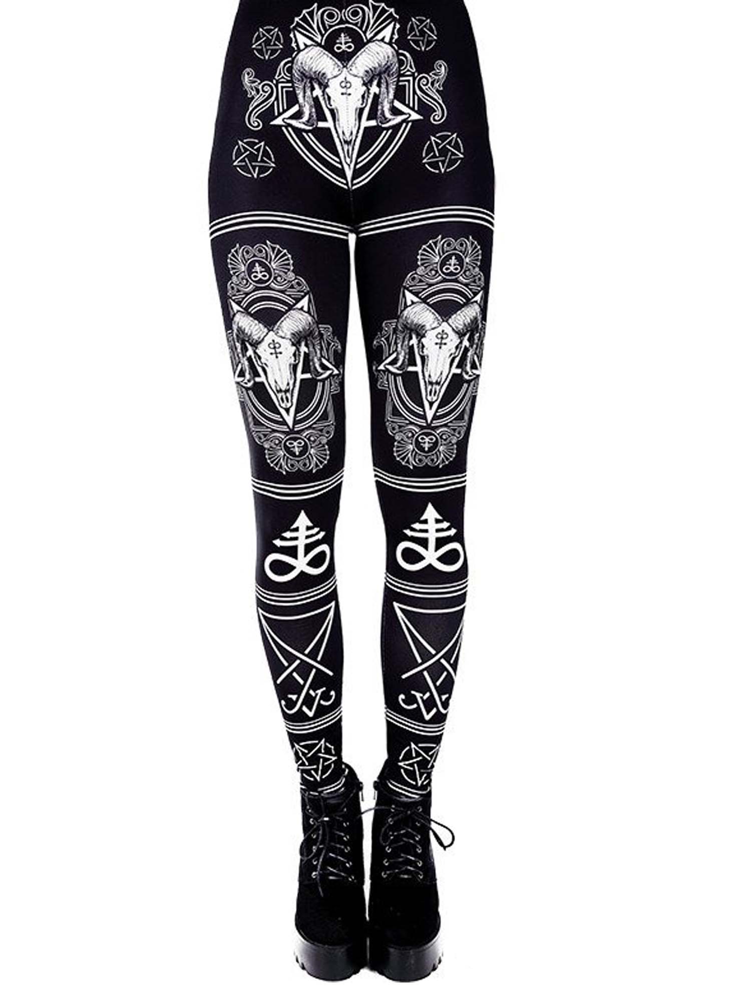 Dark Gothic Baphomet Print Leggings