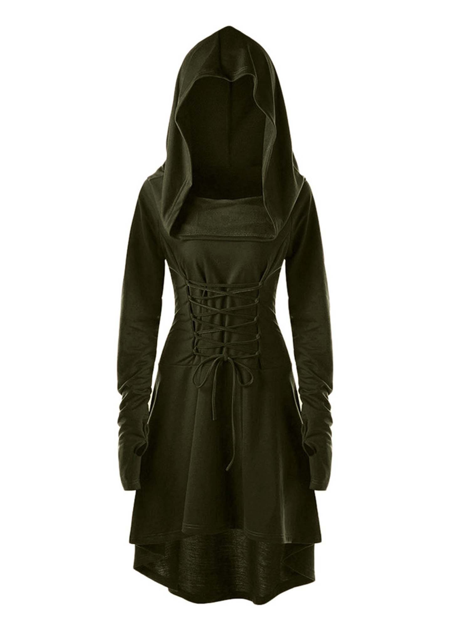 Gothic Witch Langarm-Midikleid mit Kapuze und Krawatte