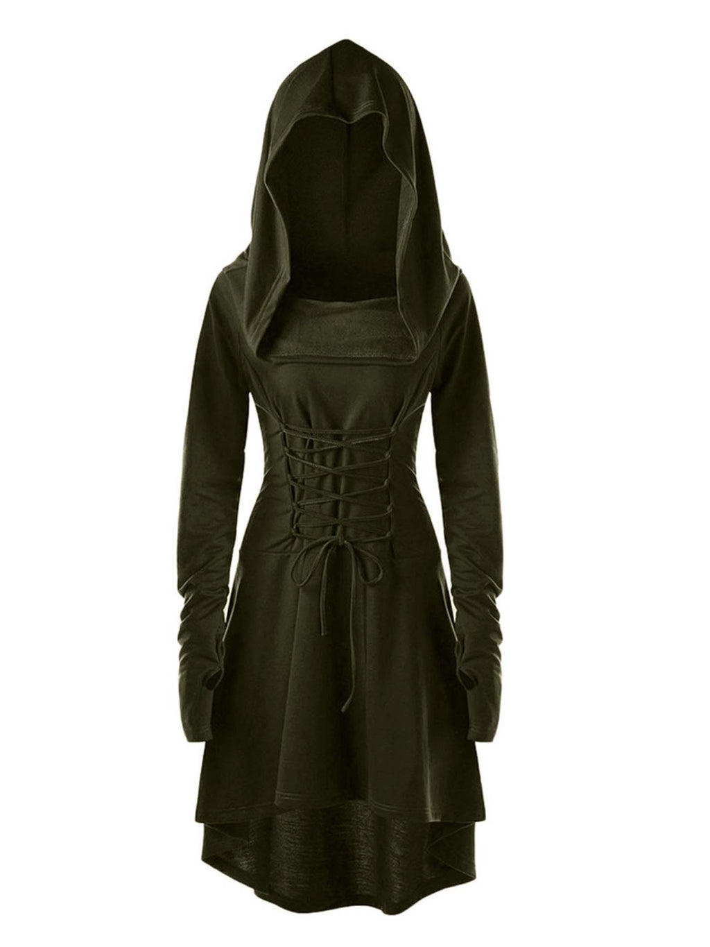 Gothic Witch Long Sleeve Hooded Tie Midi Dress