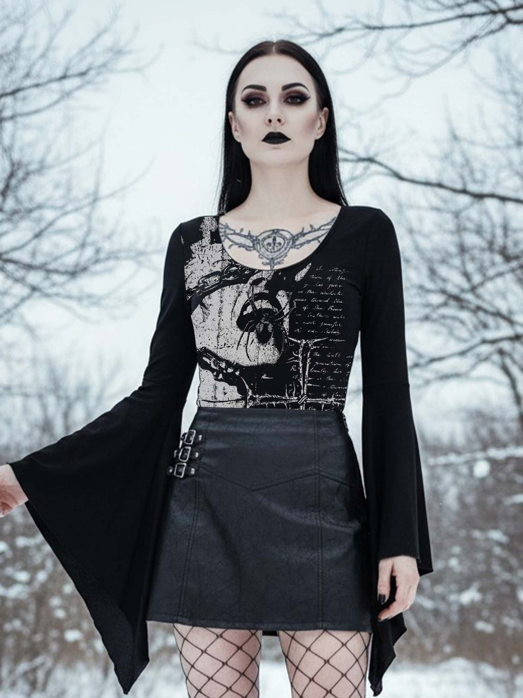 Spider And Statue Of Liberty Print Batwing Shirt