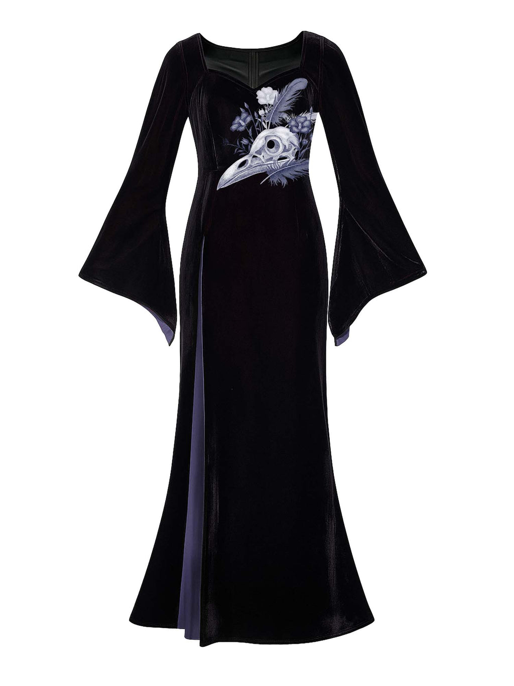 Crows Skull Print Batwing Maxi Dress