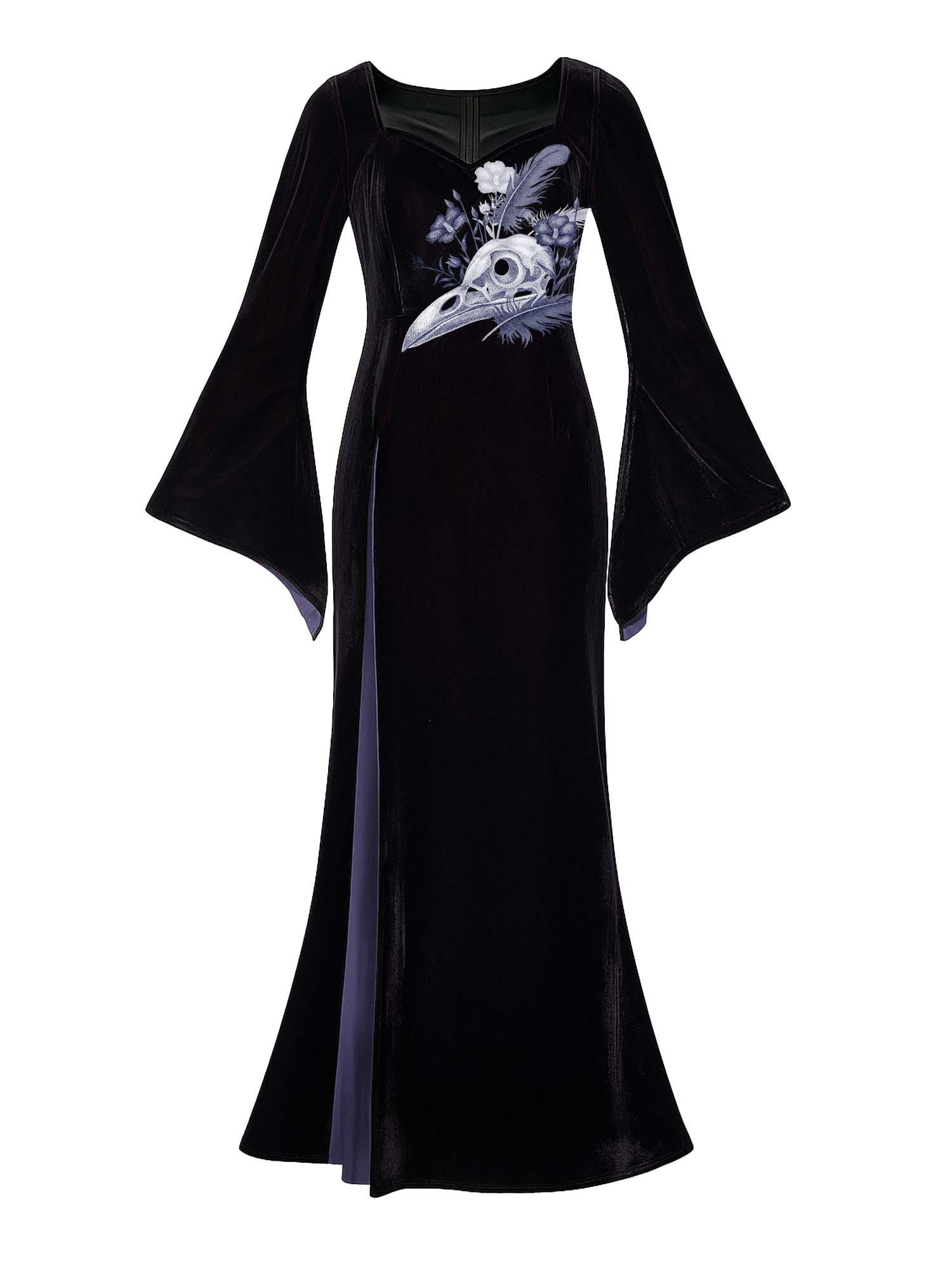 Crows Skull Print Batwing Maxi Dress