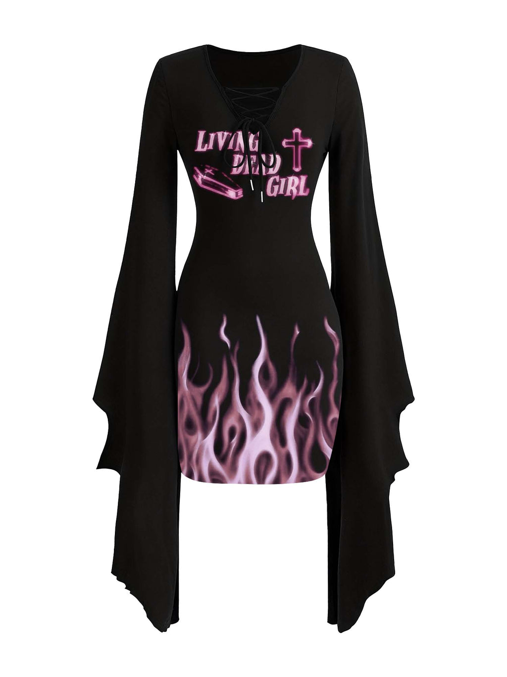 Living Dead Girl Fire Print Batwing Dress