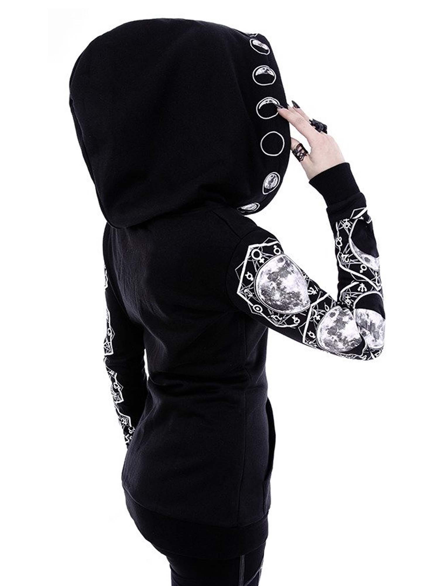 Gothic Moon Phases Print Jacket Hoodie