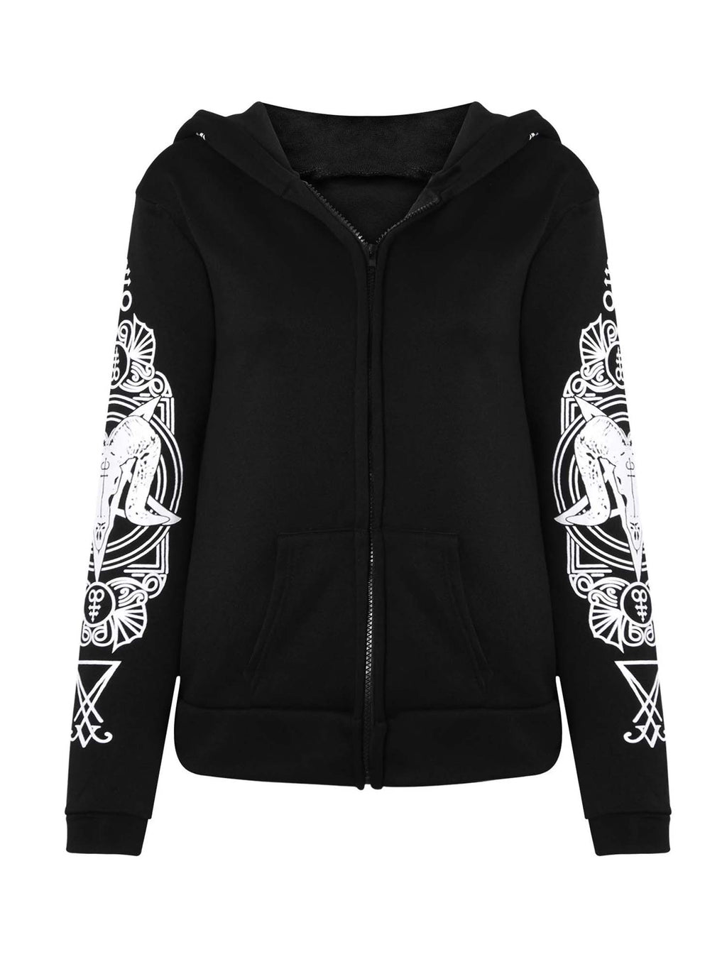 Gothic Ram Skull And Pentagram Baphomet Print Jacket Hoodie