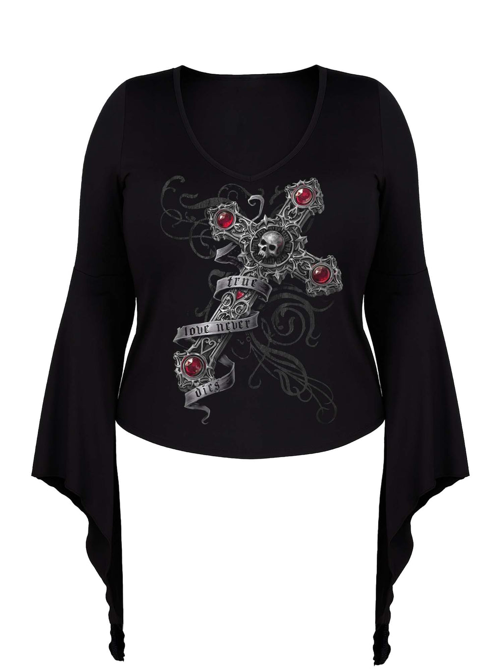 【Plus Size】Skull Cross True Love Never Dies Print Batwing Shirt