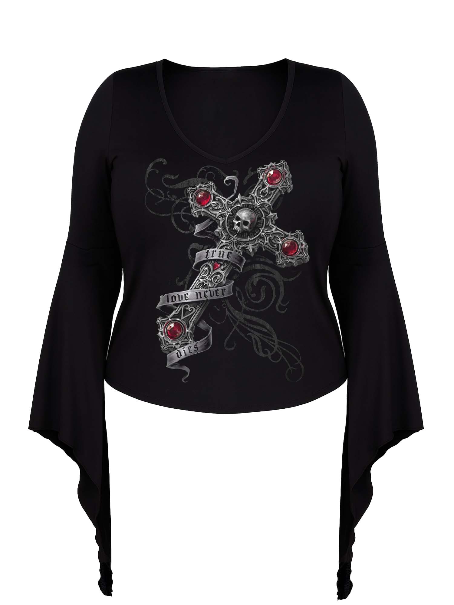 【Plus Size】Skull Cross True Love Never Dies Print Batwing Shirt