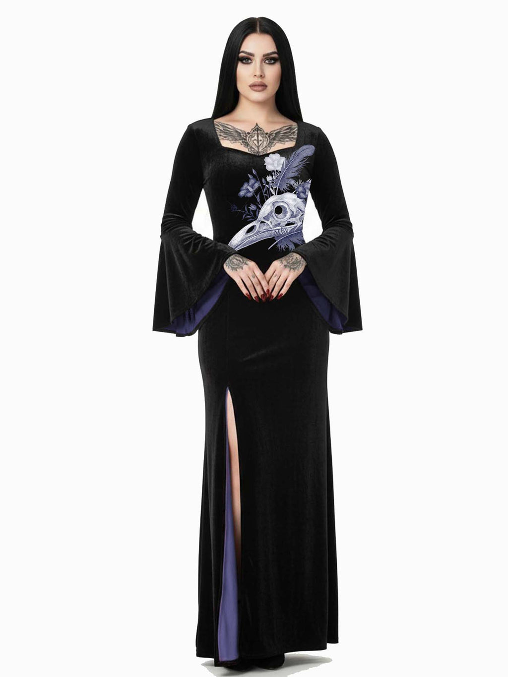 Crows Skull Print Batwing Maxi Dress