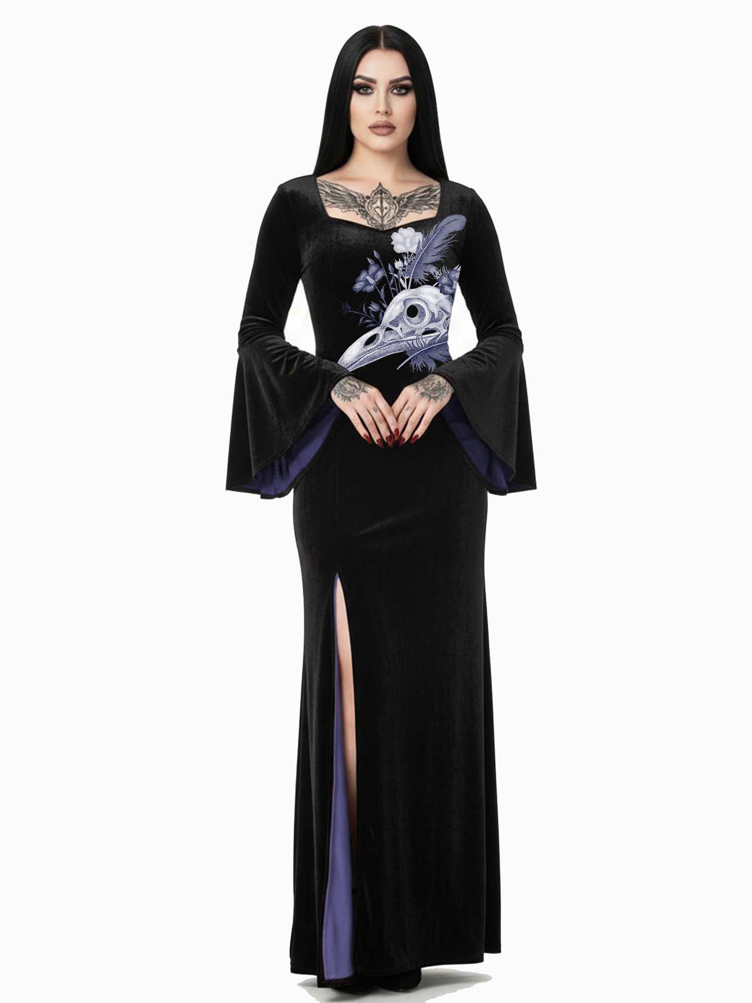 Crows Skull Print Batwing Maxi Dress