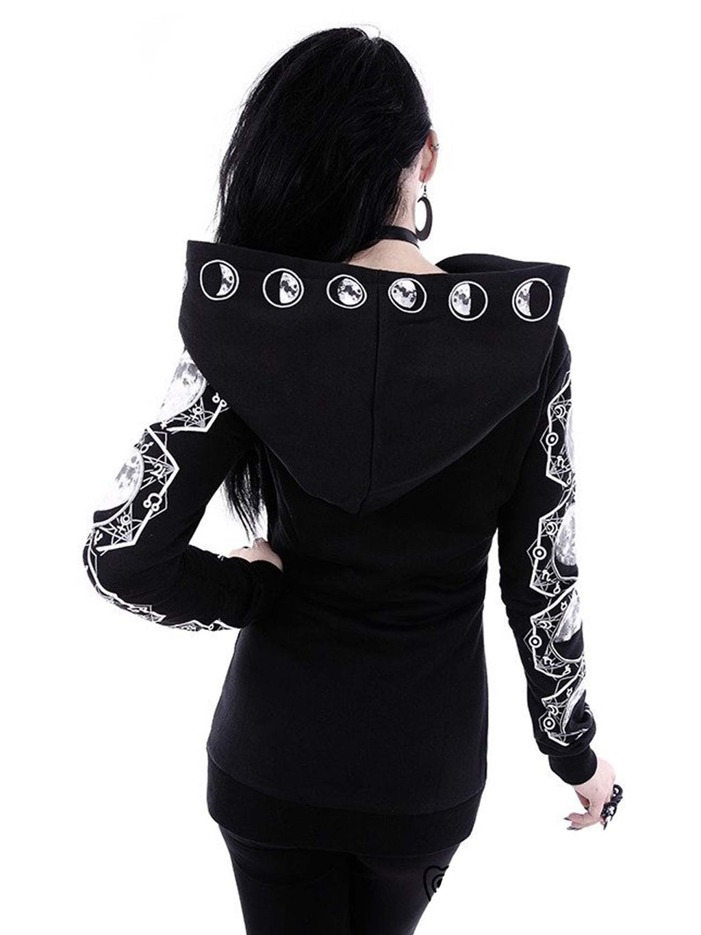Gothic Moon Phases Print Jacket Hoodie