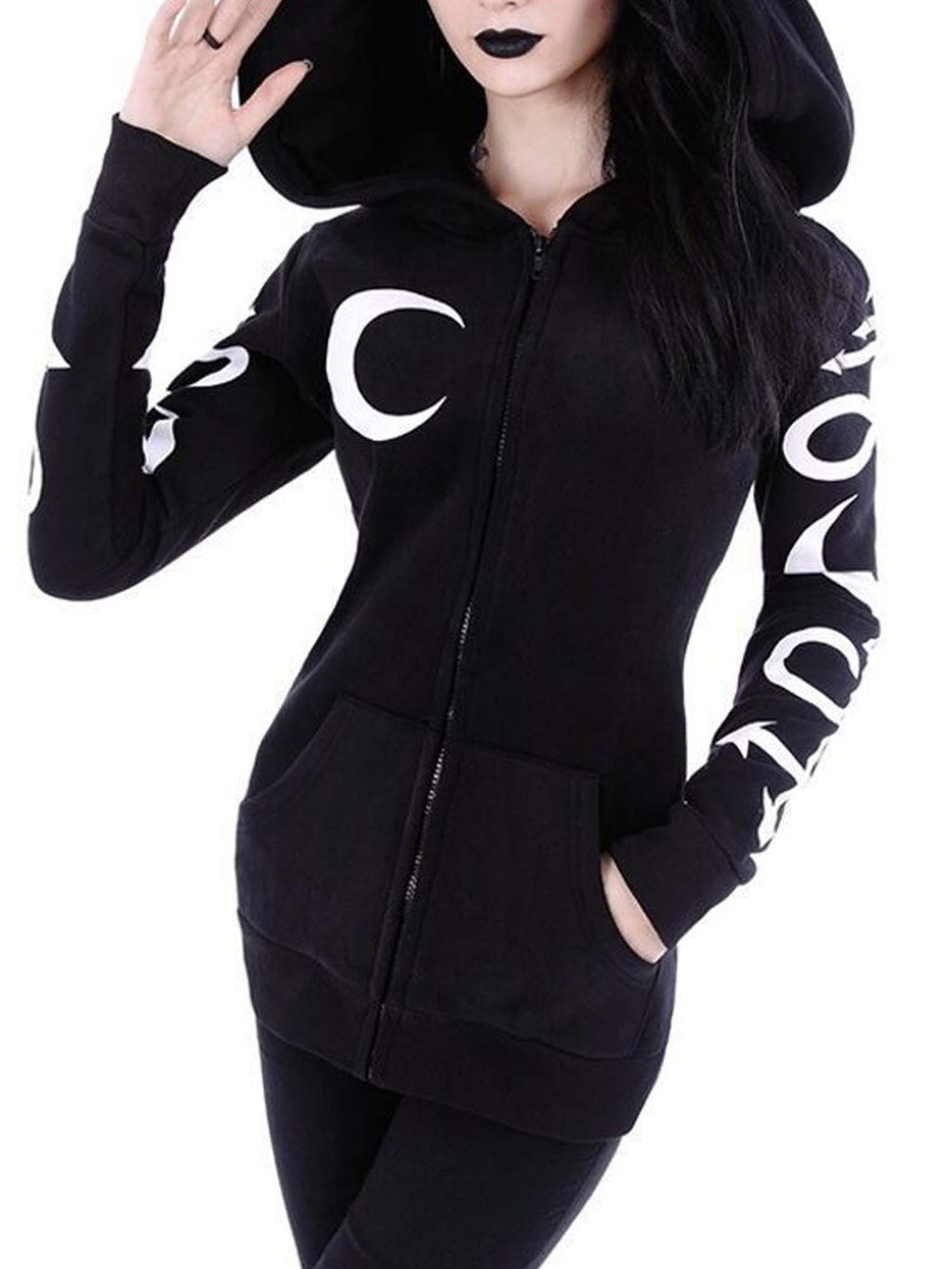 Gothic Vintage Moon Witch Print Jacket Hoodie