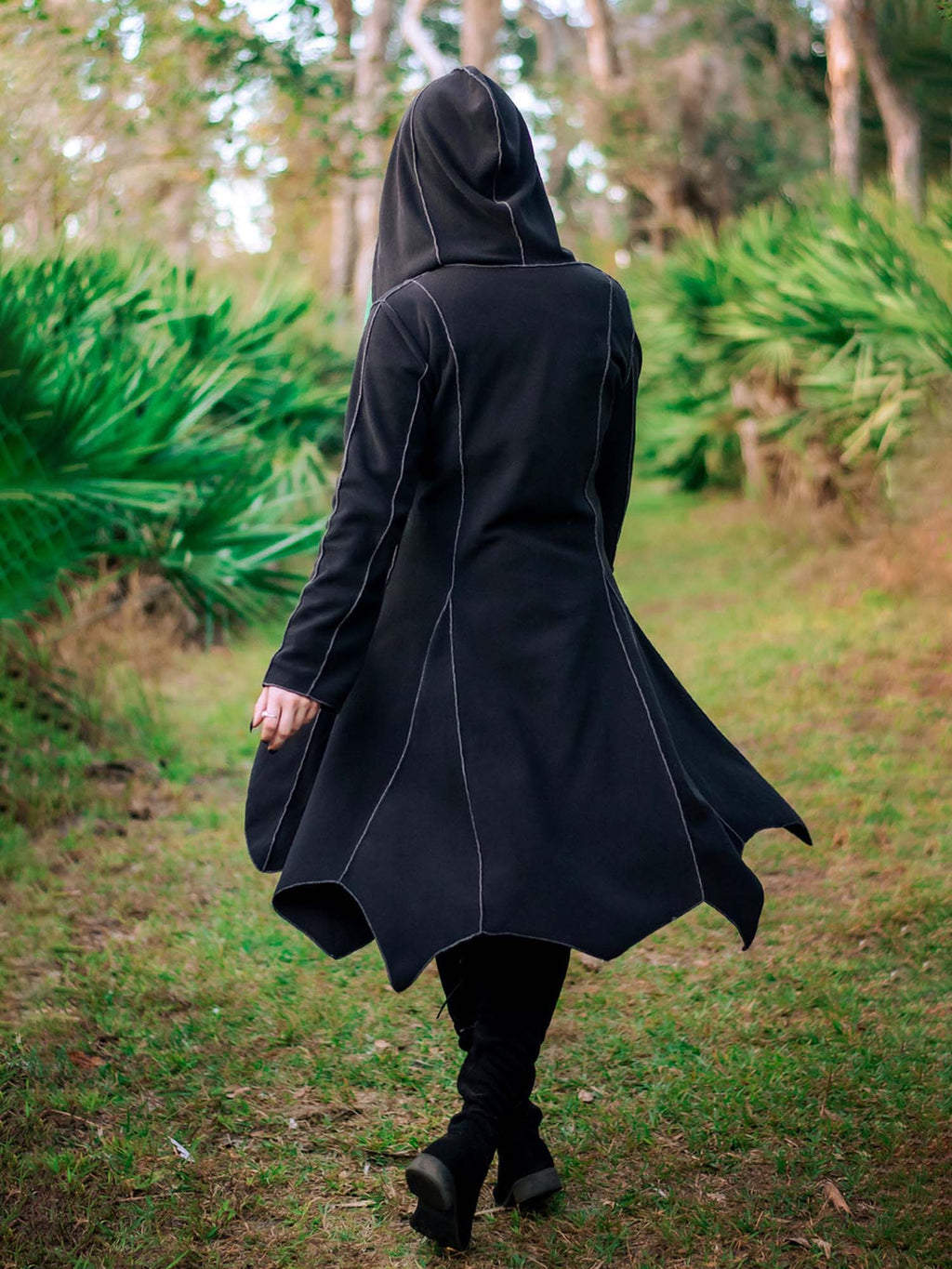 Solid Color Irregular Hem Hooded Jacket