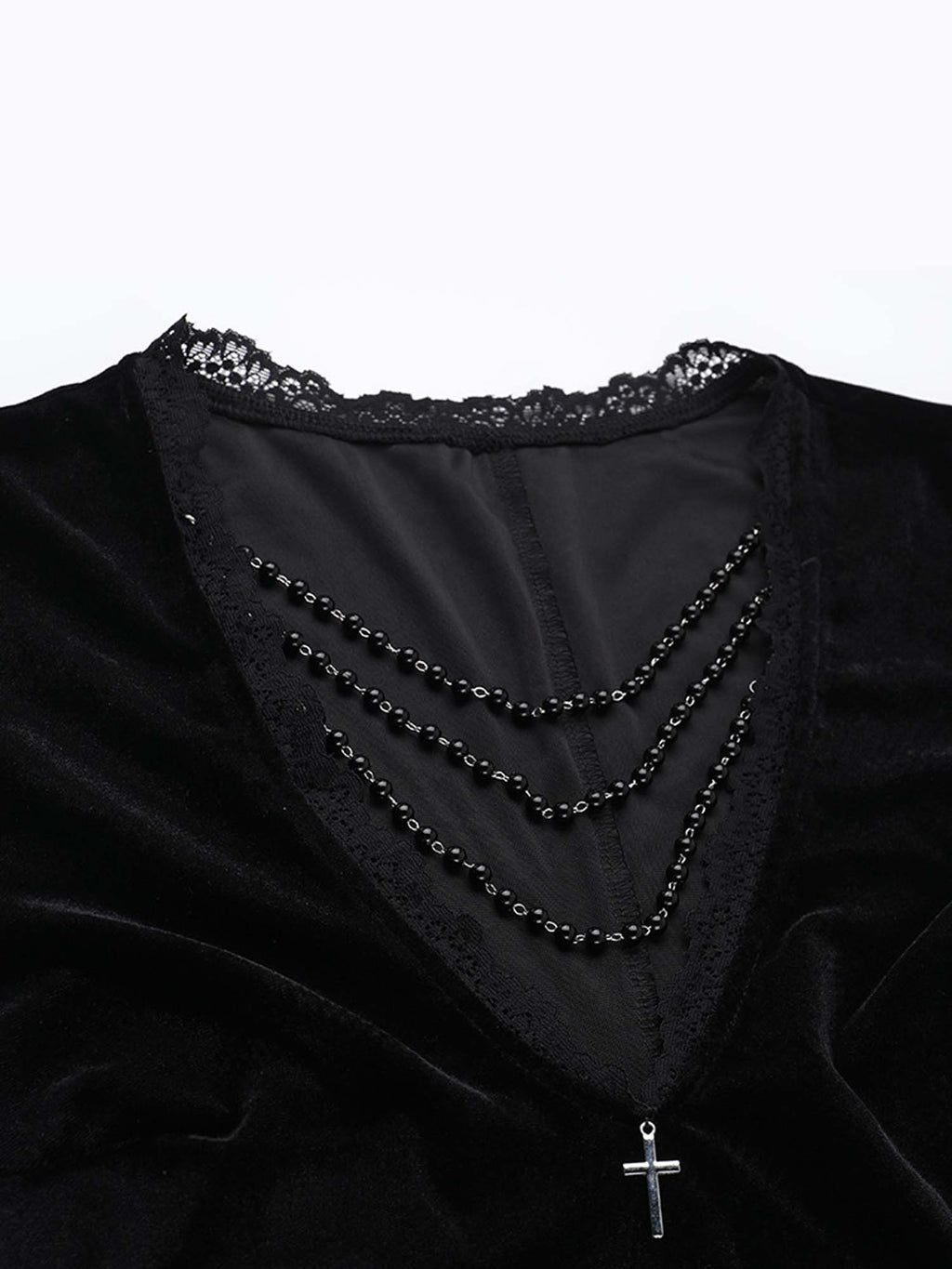 Gothic Cross Batwing Sleeve Lace Panel Velvet Dress