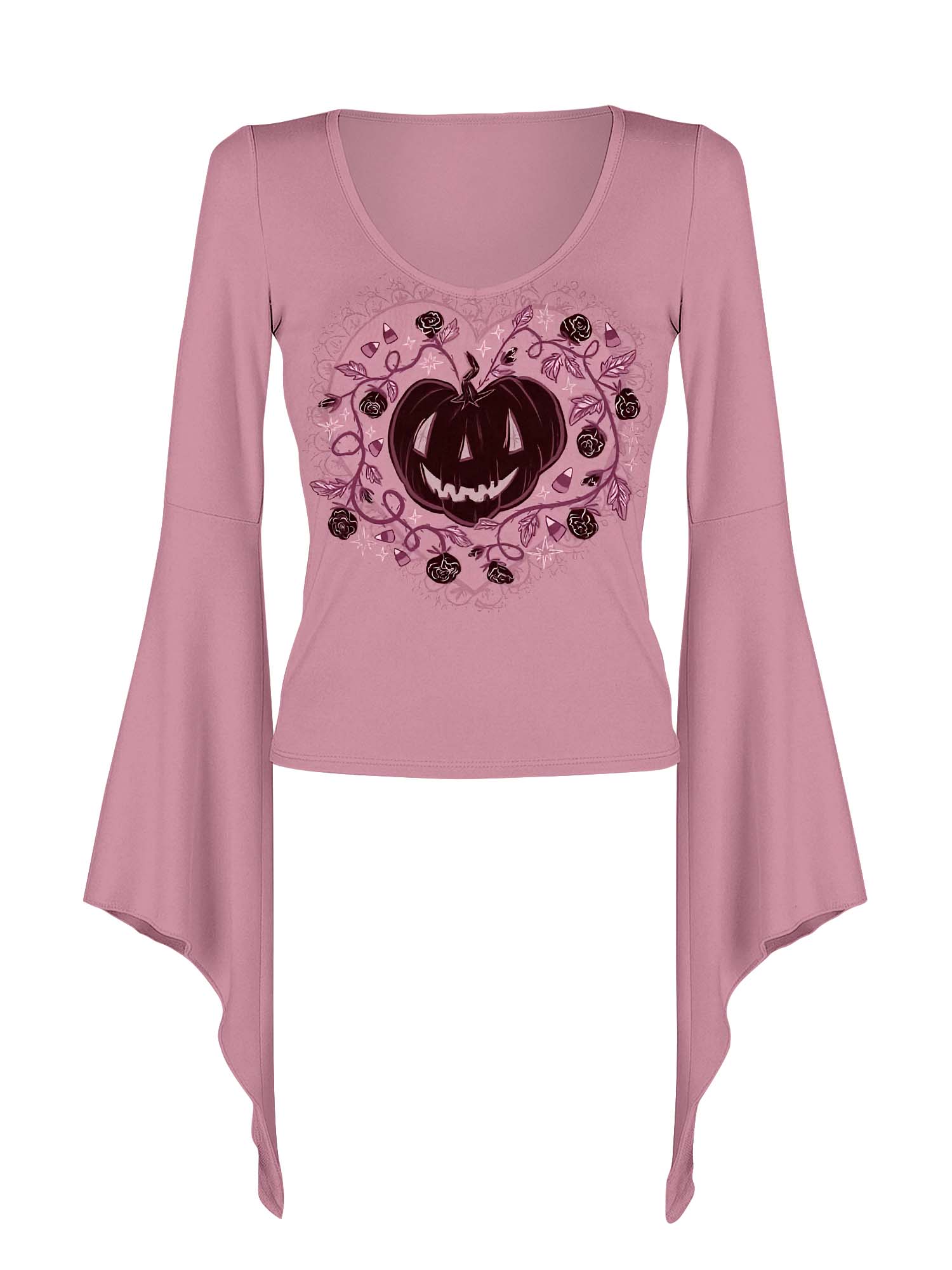 Halloween Love Pumpkin Print Batwing Shirt