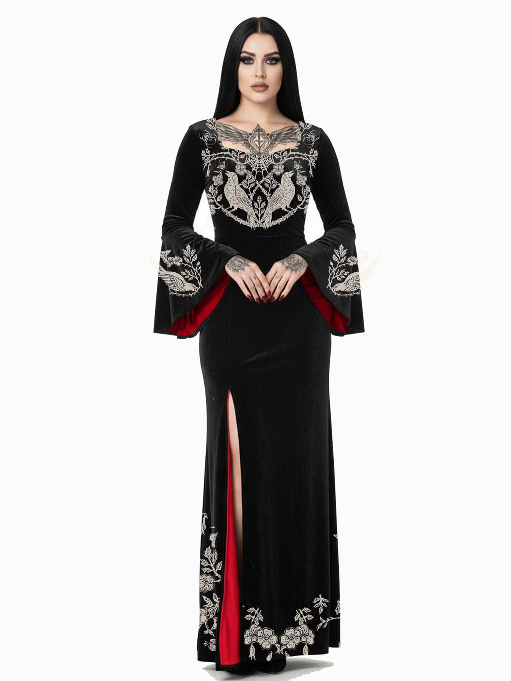 Crows On Thorns Print Batwing Maxi Dress